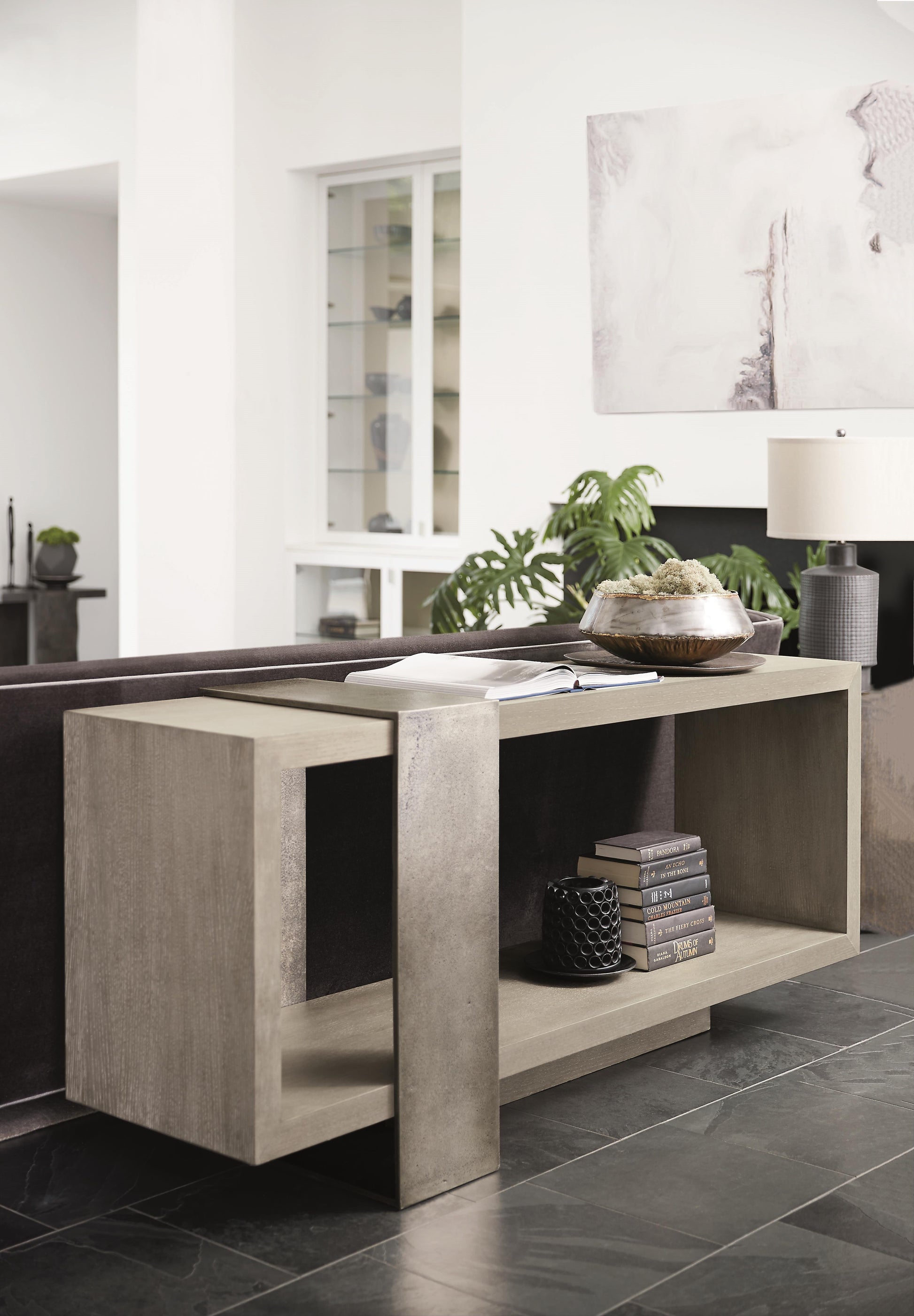 Linea Textured Graphite/Cerused Greige Console Table - Ornate Home