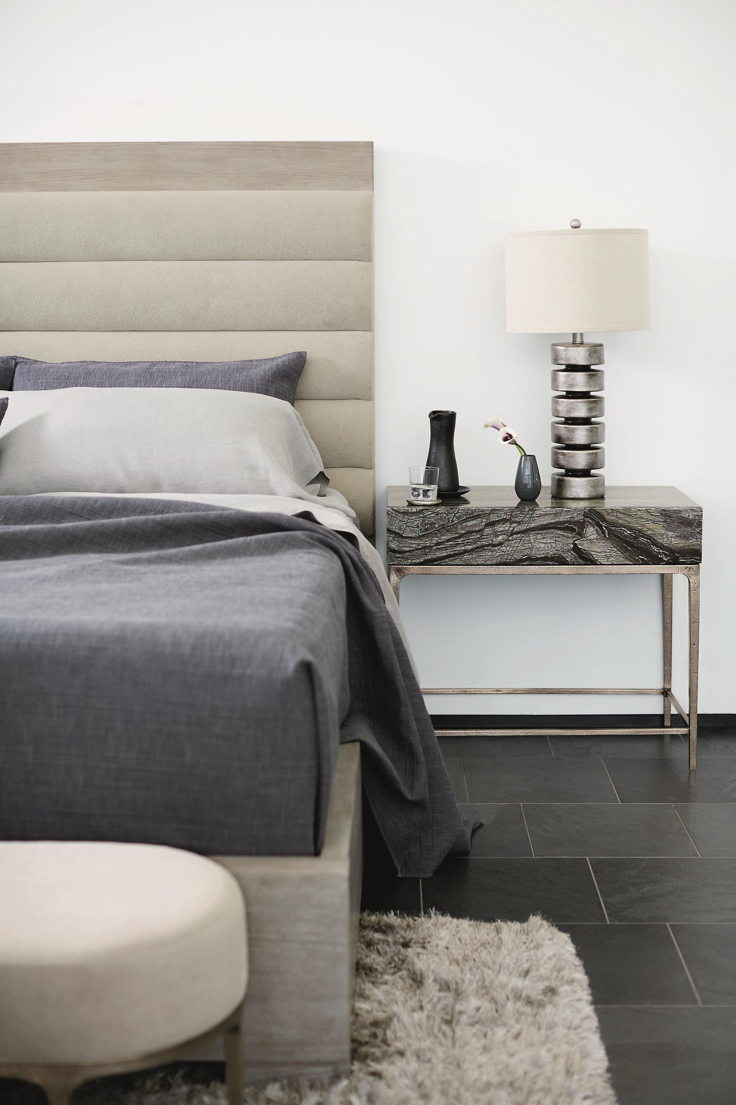 Linea Textured Graphite/Greige Bench - Ornate Home