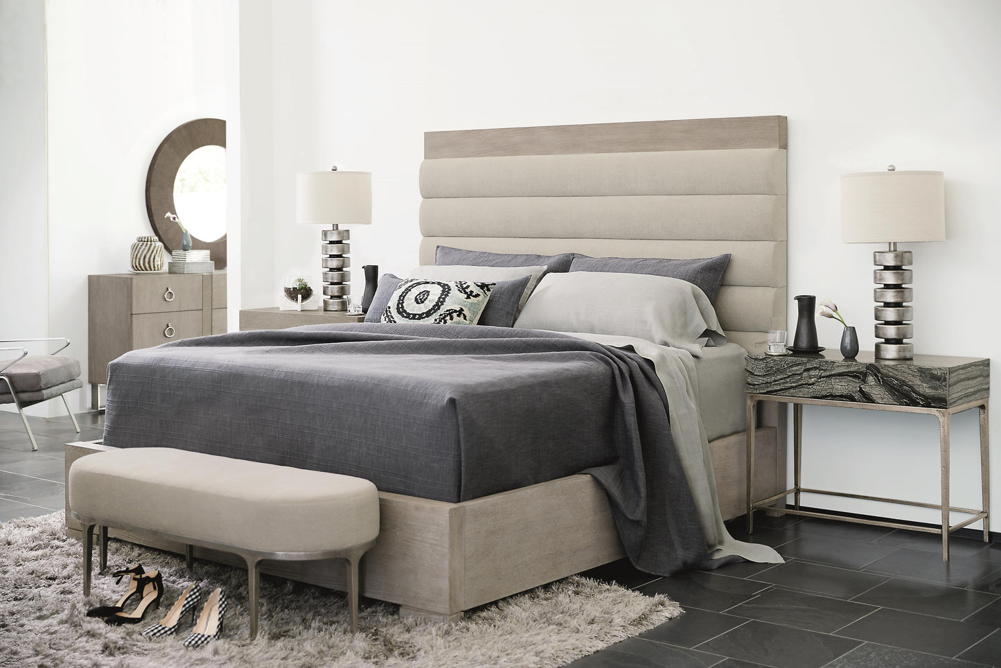 Linea Textured Graphite/Greige Bench - Ornate Home