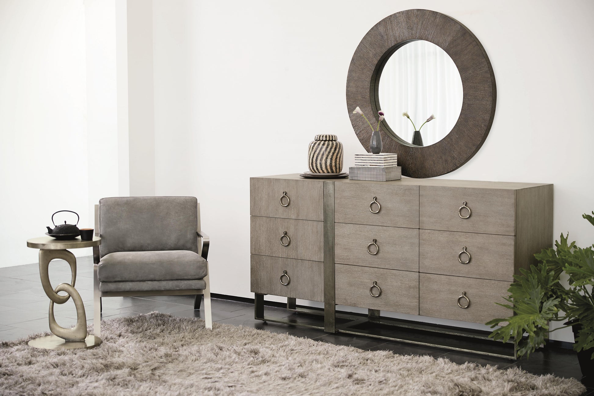 Linea Textured Graphite Side Table (Interlocking Loop) - Ornate Home
