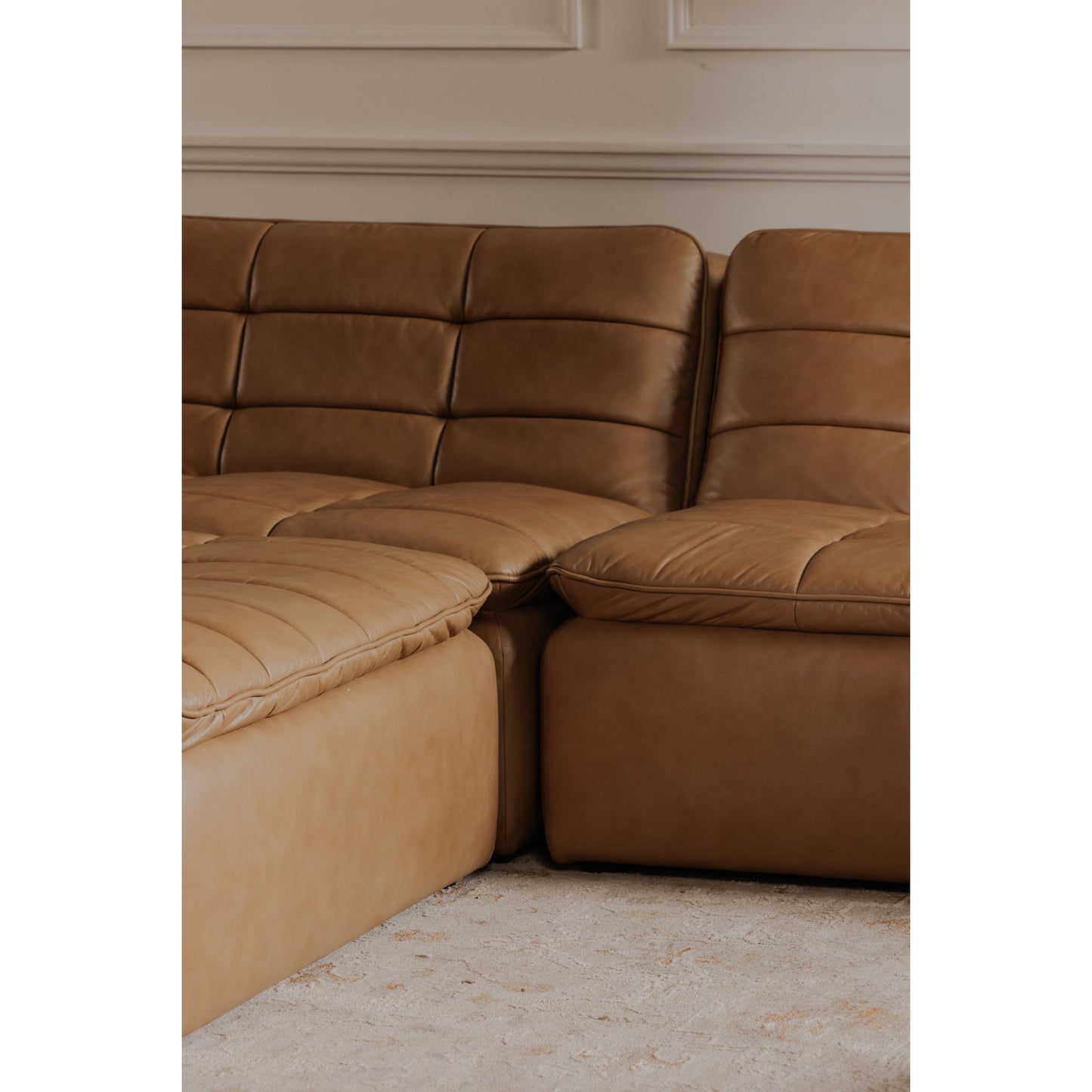Lino Tan Leather Ottoman - Ornate Home