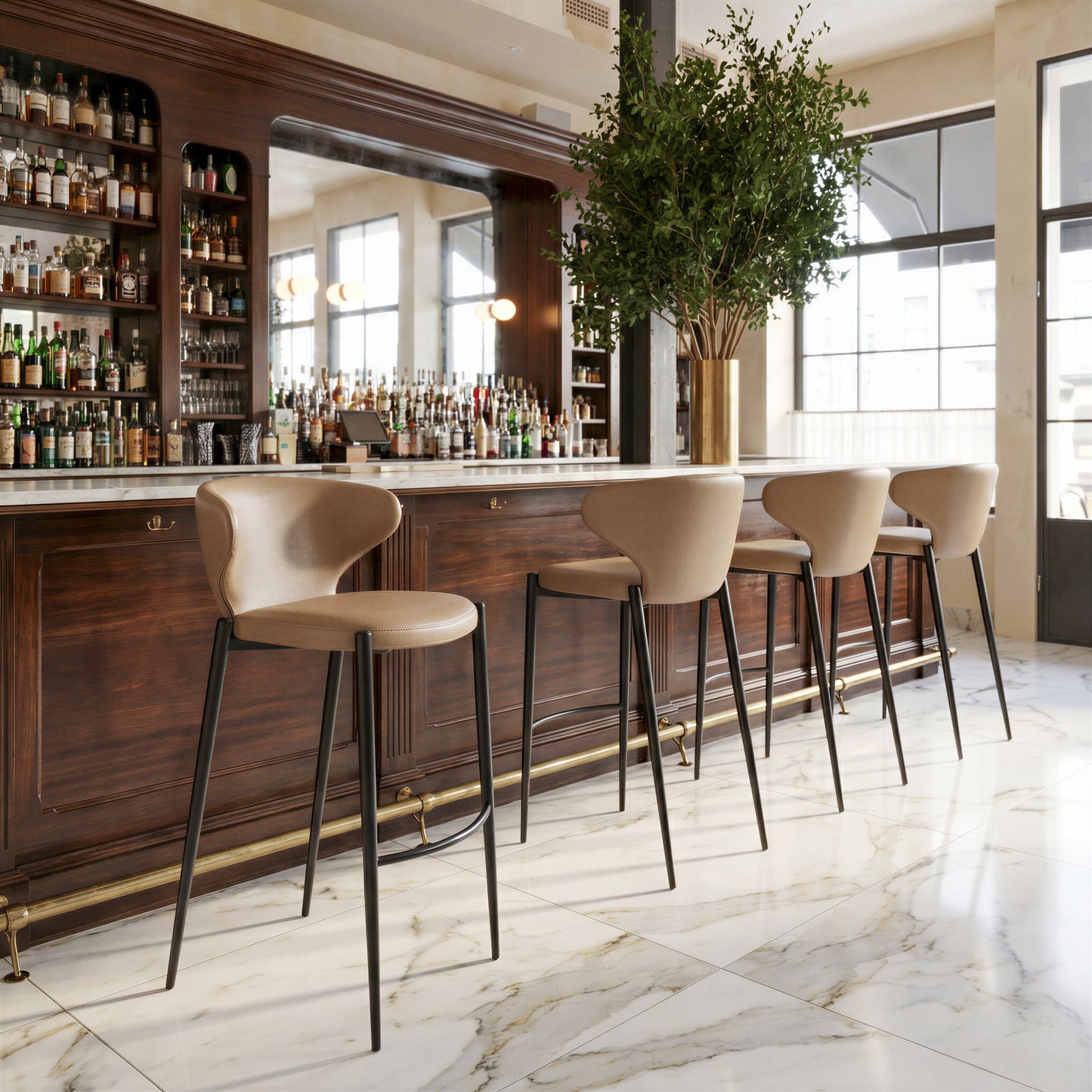 Lino Taupe Barstool (Set of 2) - Ornate Home