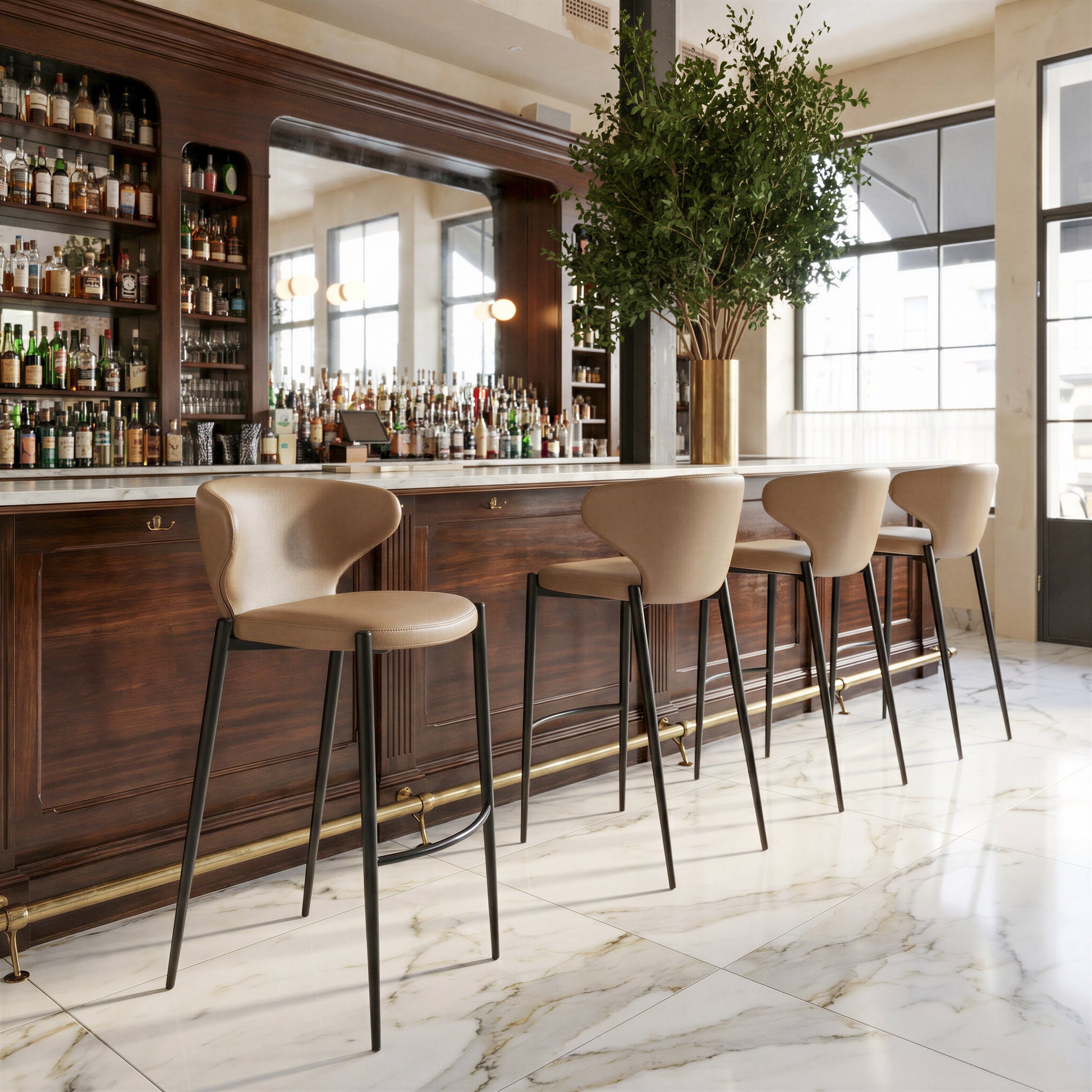Lino Taupe Barstool (Set of 2) - Ornate Home