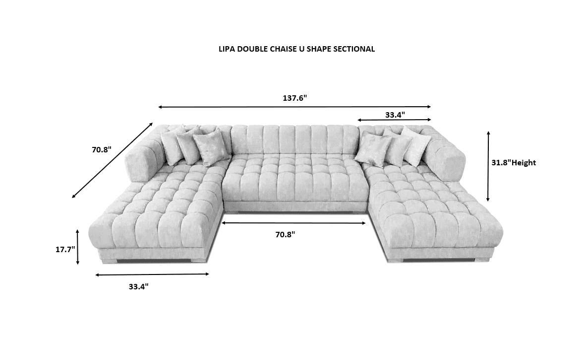 Lipa Gray Velvet Double Chaise "U" Shape Sectional Sofa - Ornate Home