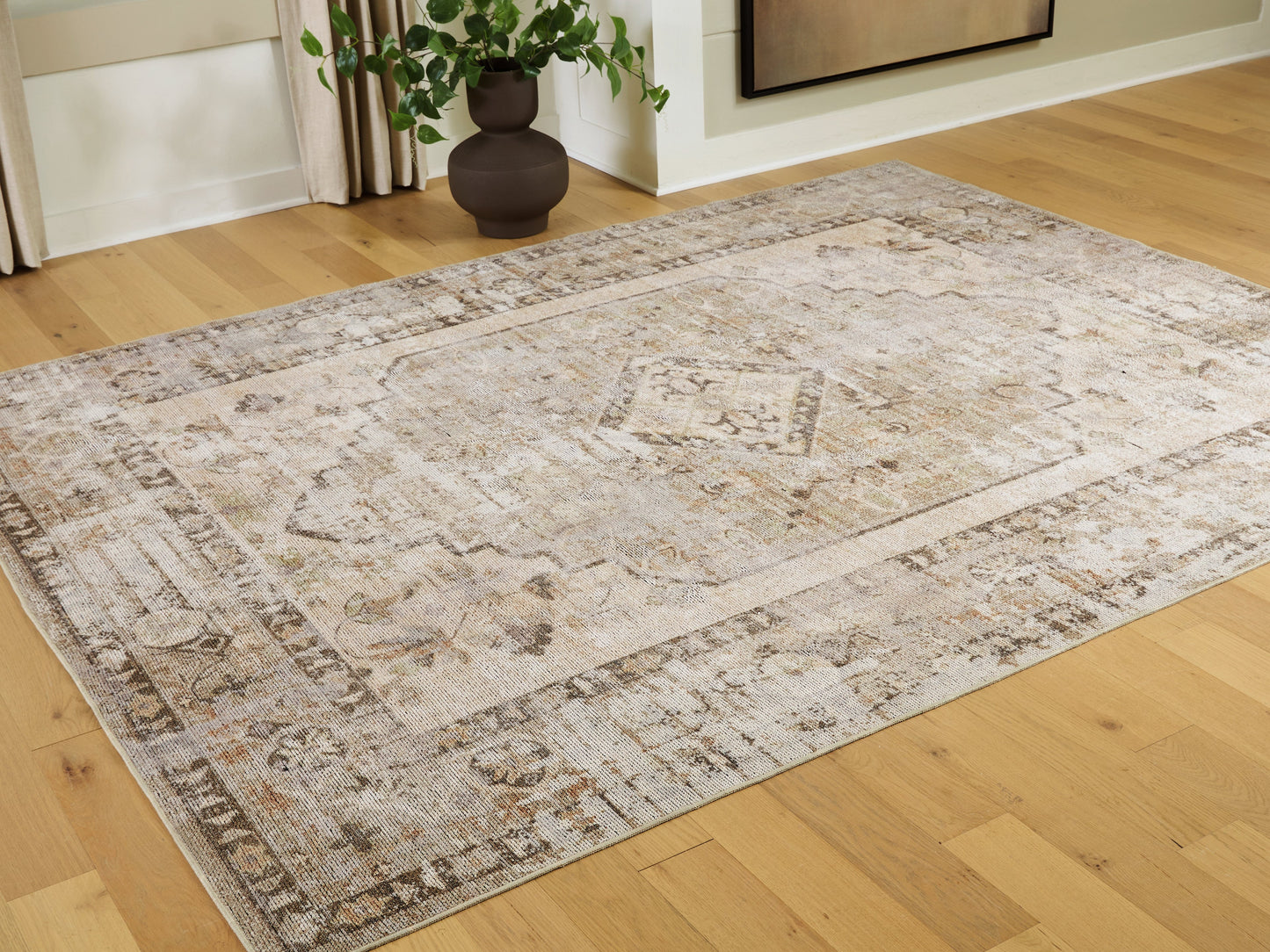 Livdon Brown/Beige/Gray Washable Large Rug- Viva Furn