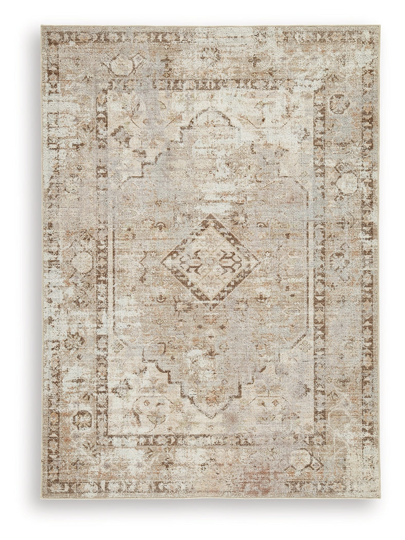 Livdon Brown/Beige/Gray Washable Medium Rug- Viva Furn