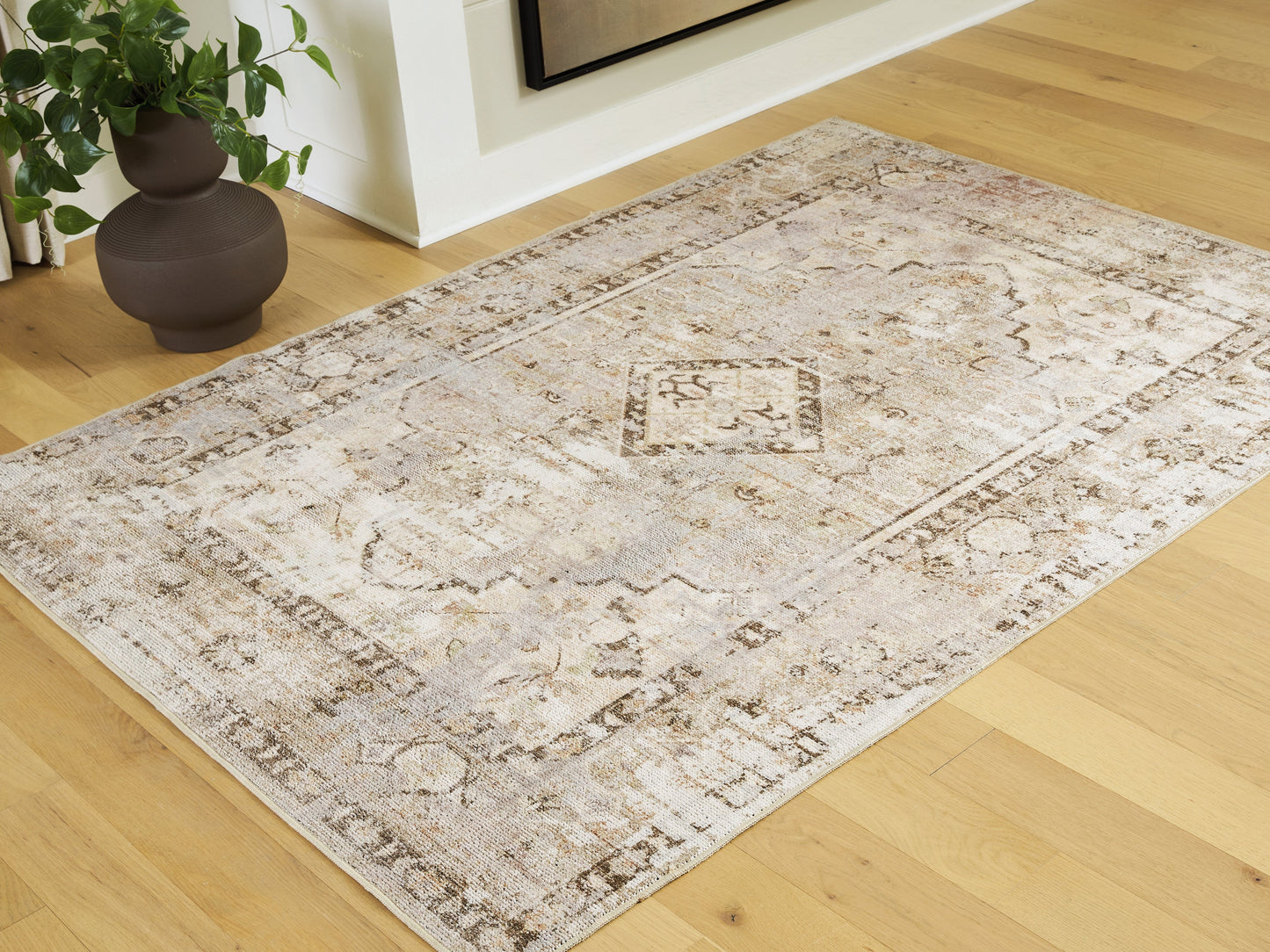 Livdon Brown/Beige/Gray Washable Medium Rug- Viva Furn
