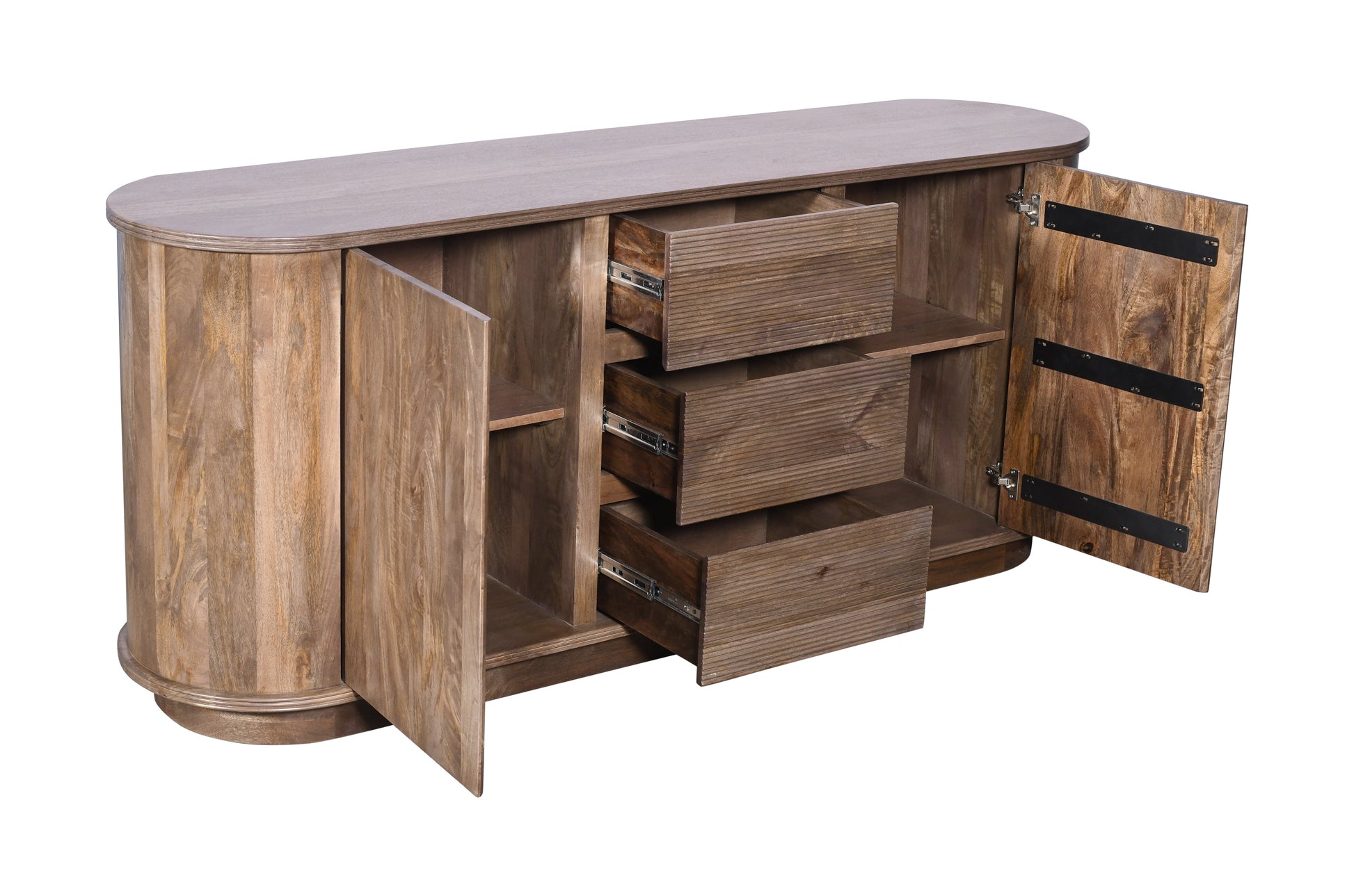 Liyana Solid Wood Three Drawer Two Door Sideboard in Natural Tan - Ornate Home