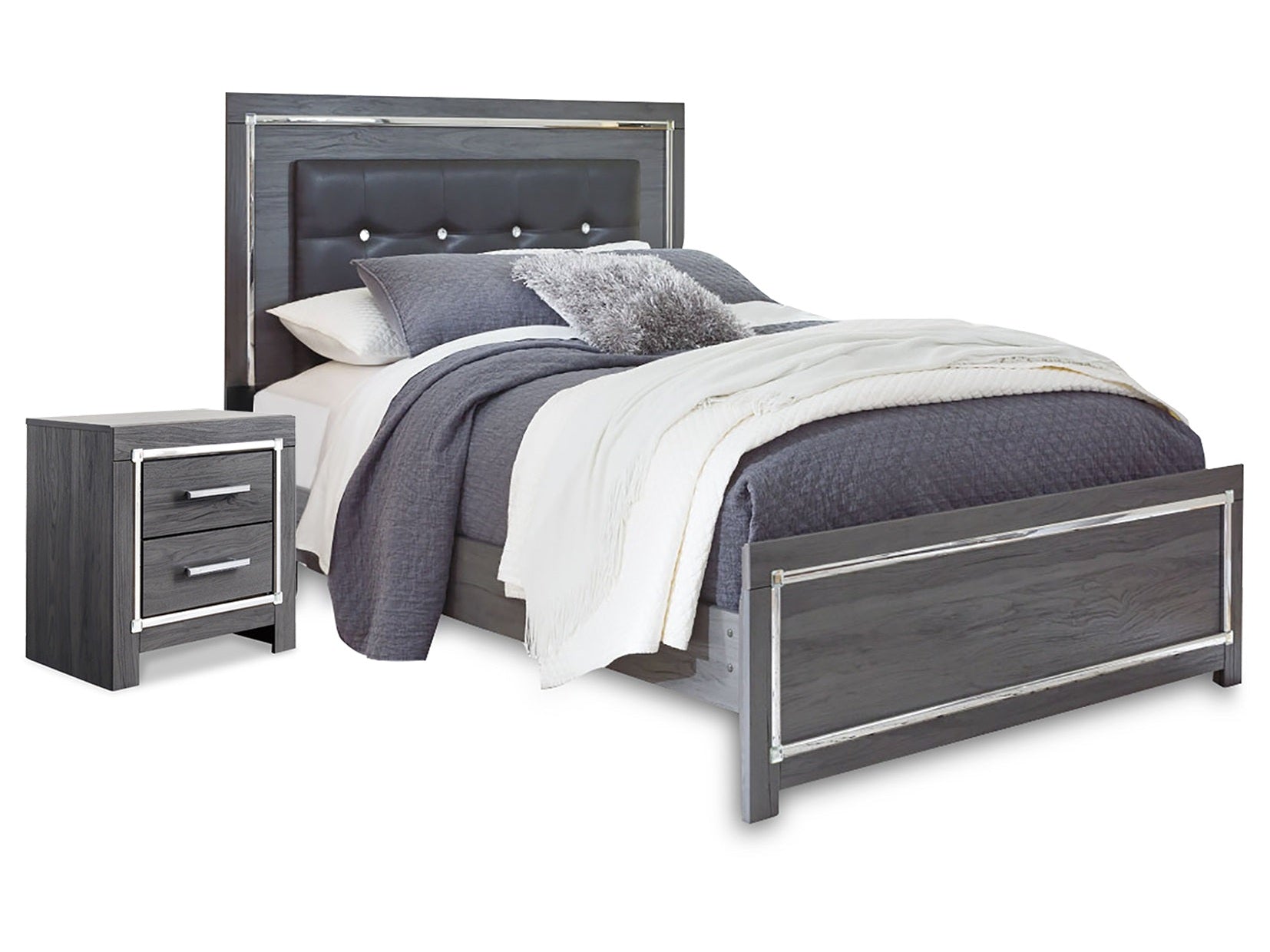Lodanna Gray Queen Panel Bedroom Set with Nightstand- Viva Furn