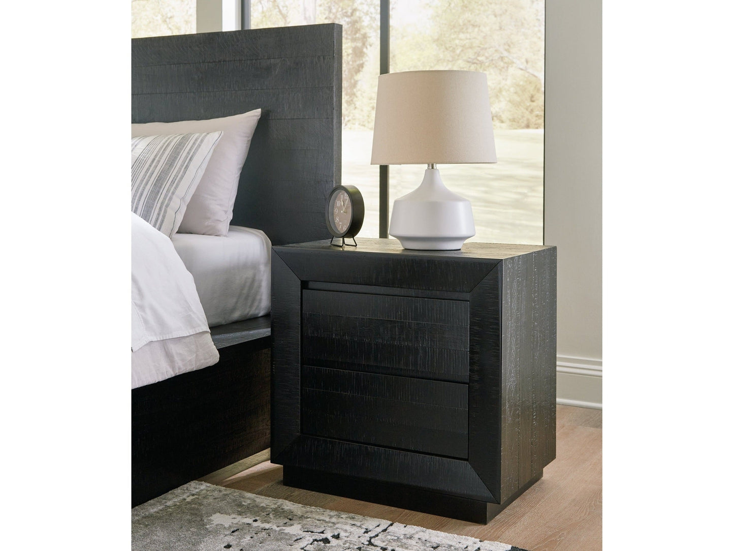 Londer Black Two Drawer Nighstand- Viva Furn