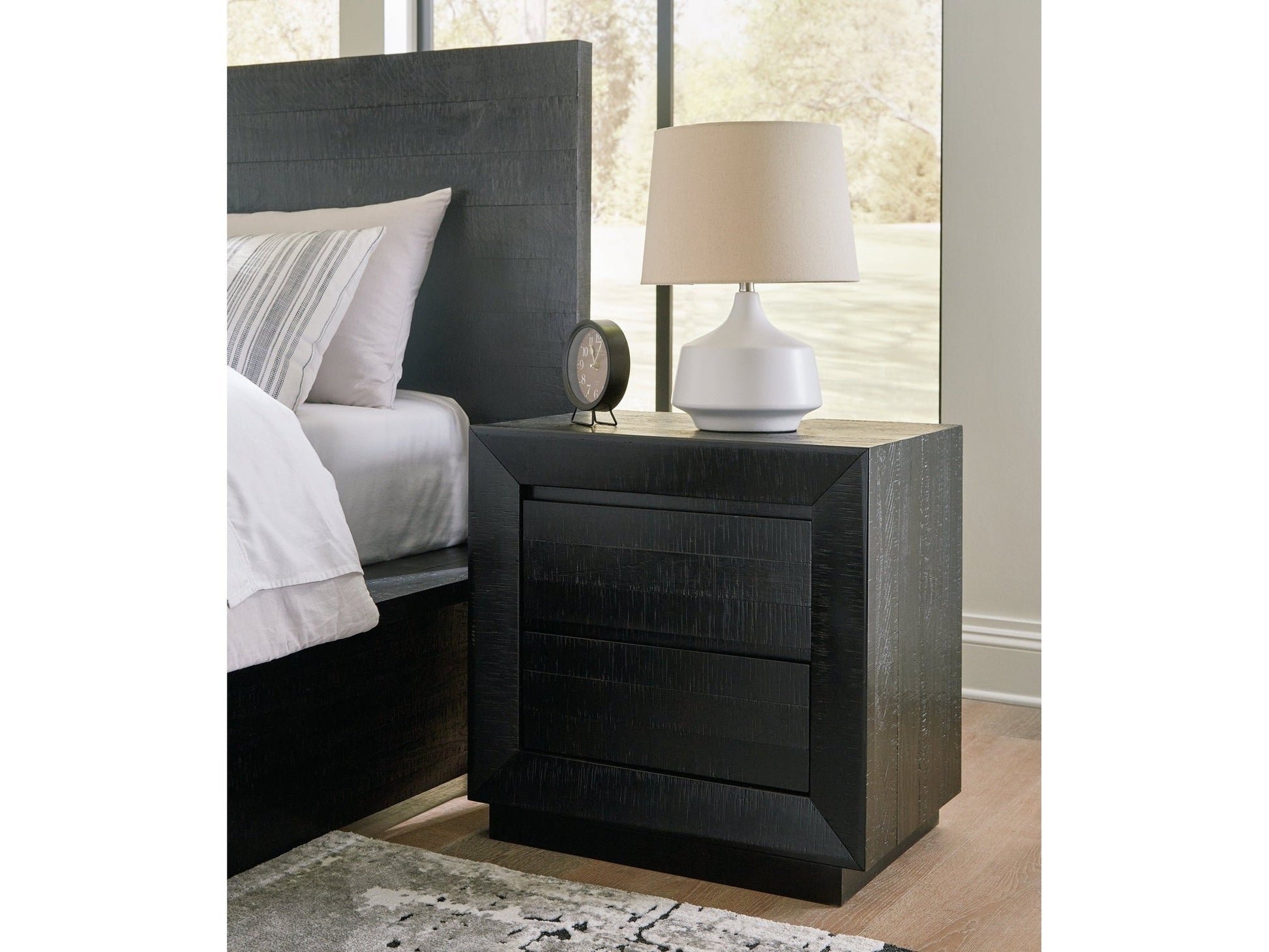 Londer Black Two Drawer Nighstand- Viva Furn