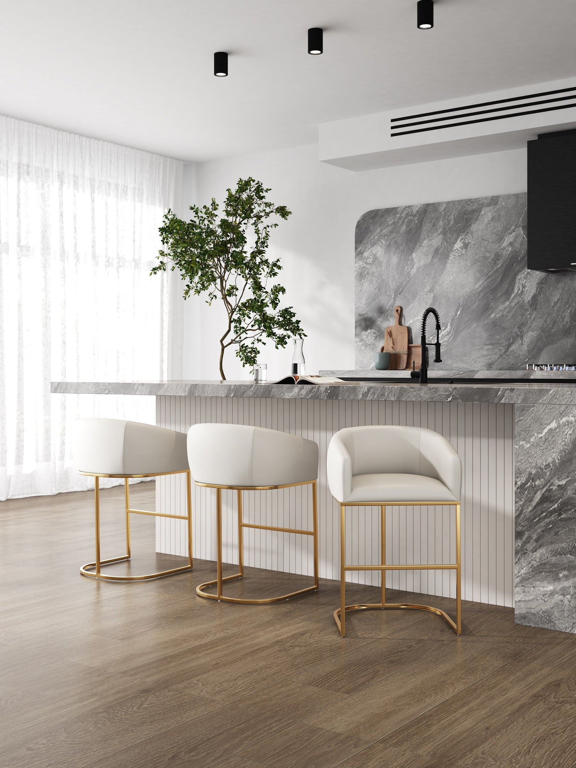 Louvre Barstool in Cream and Titanium Gold - Ornate Home