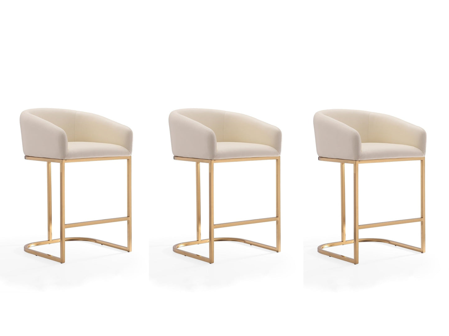 Louvre Counter Stool in Cream and Titanium Gold (set of 3) - Ornate Home