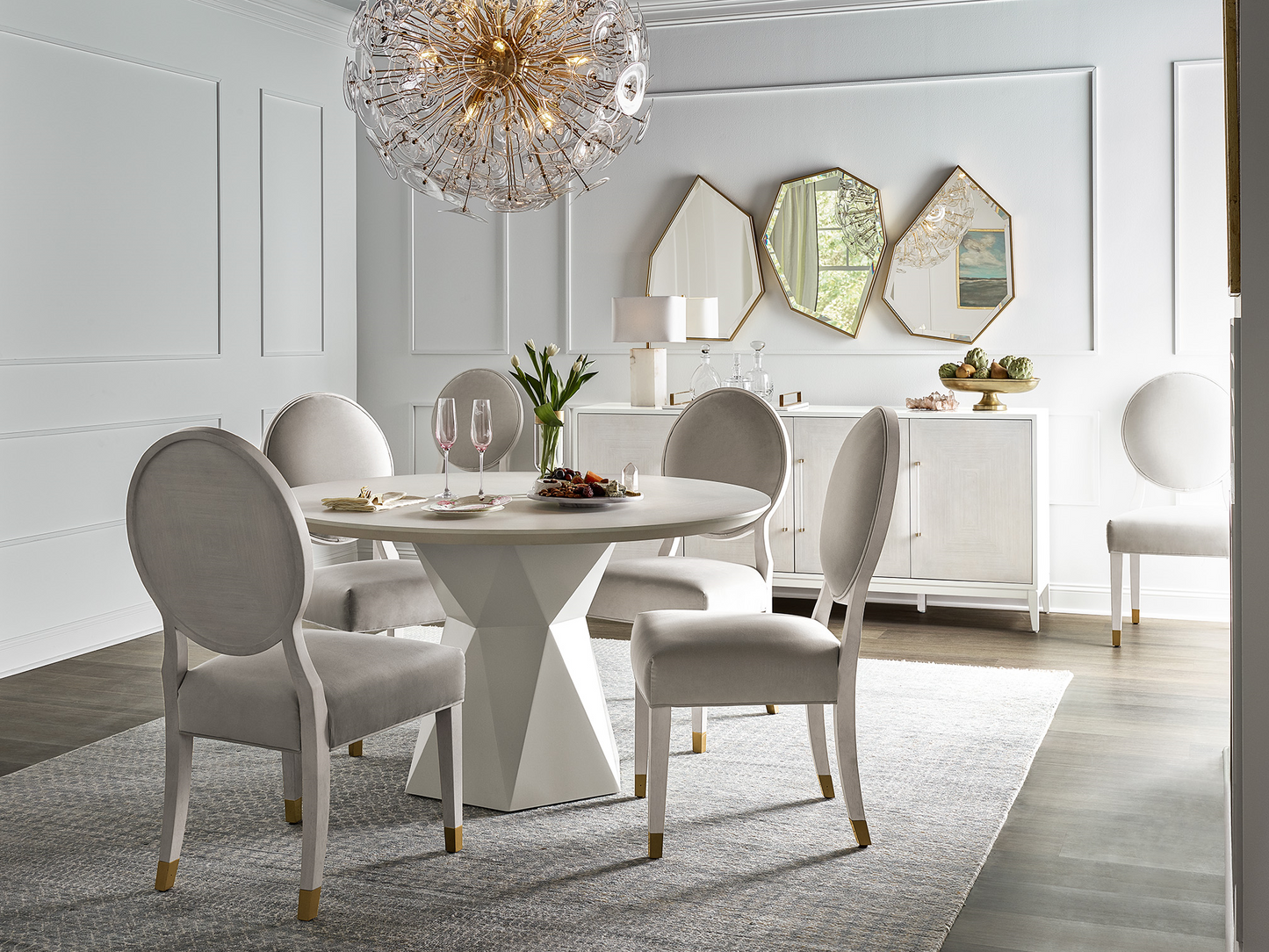 Love Joy Bliss Diamond Velvet Pearl/Alabaster Oval Back Side Chair (Set of 2) - Ornate Home