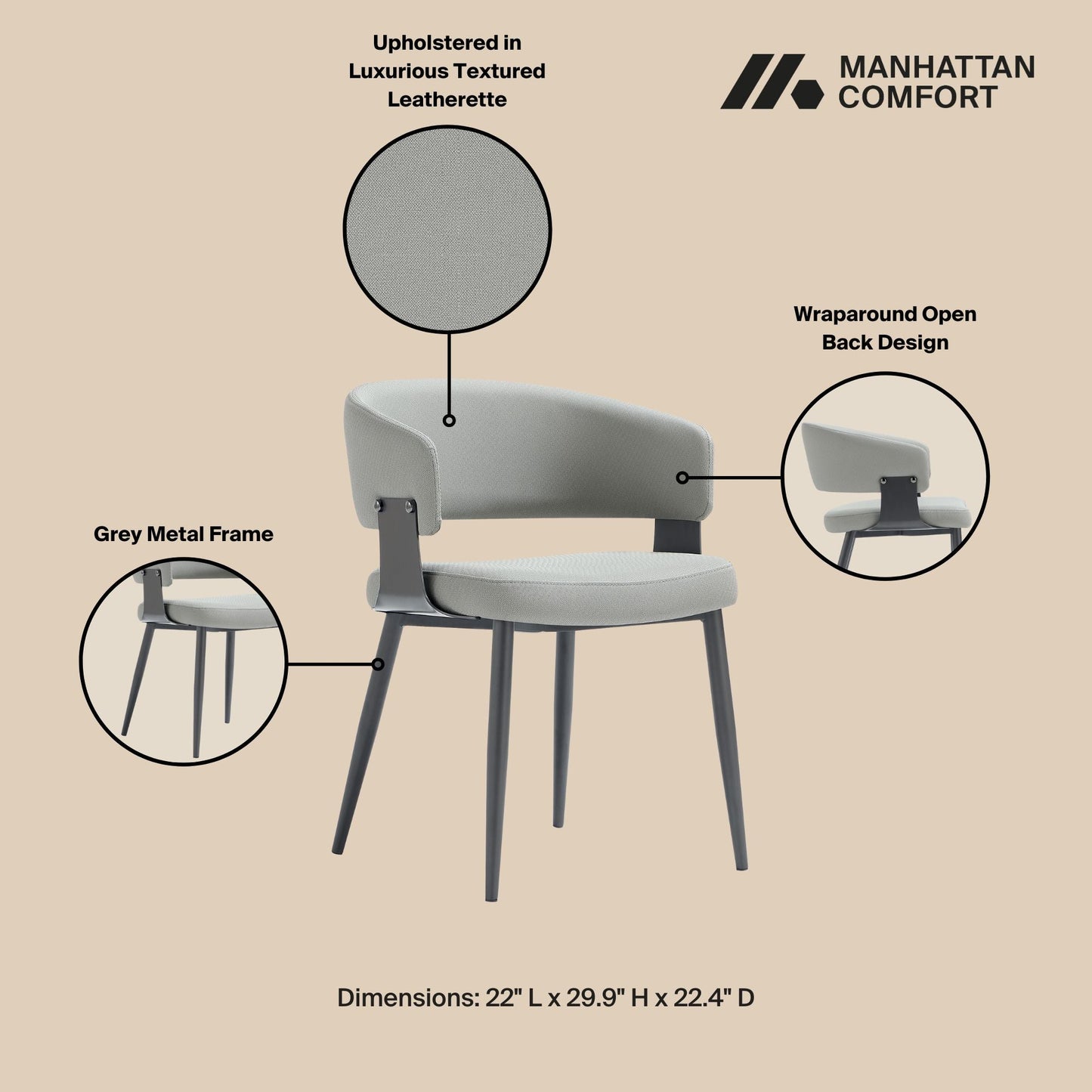 Luce Dining Chair in Stone Grey (set of 2) - Ornate Home