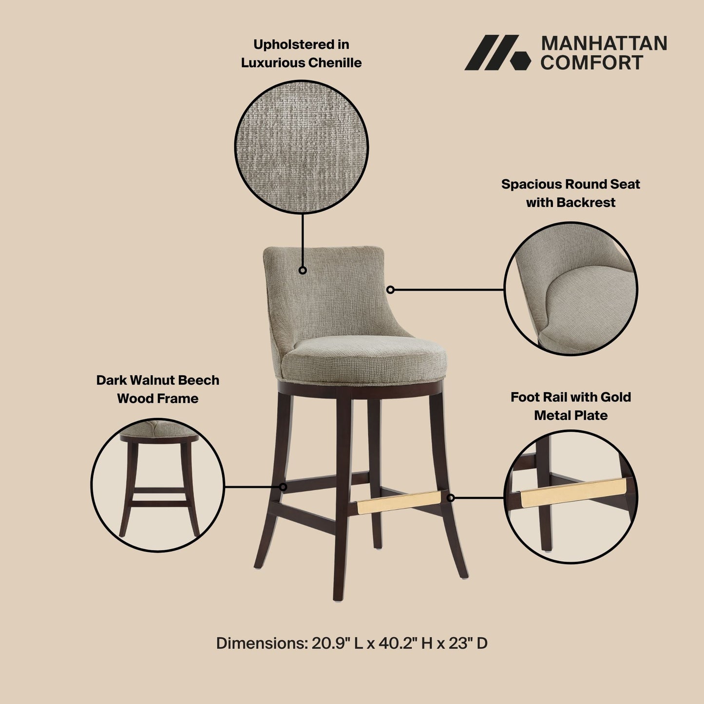 Lucia Barstool in Taupe - Ornate Home