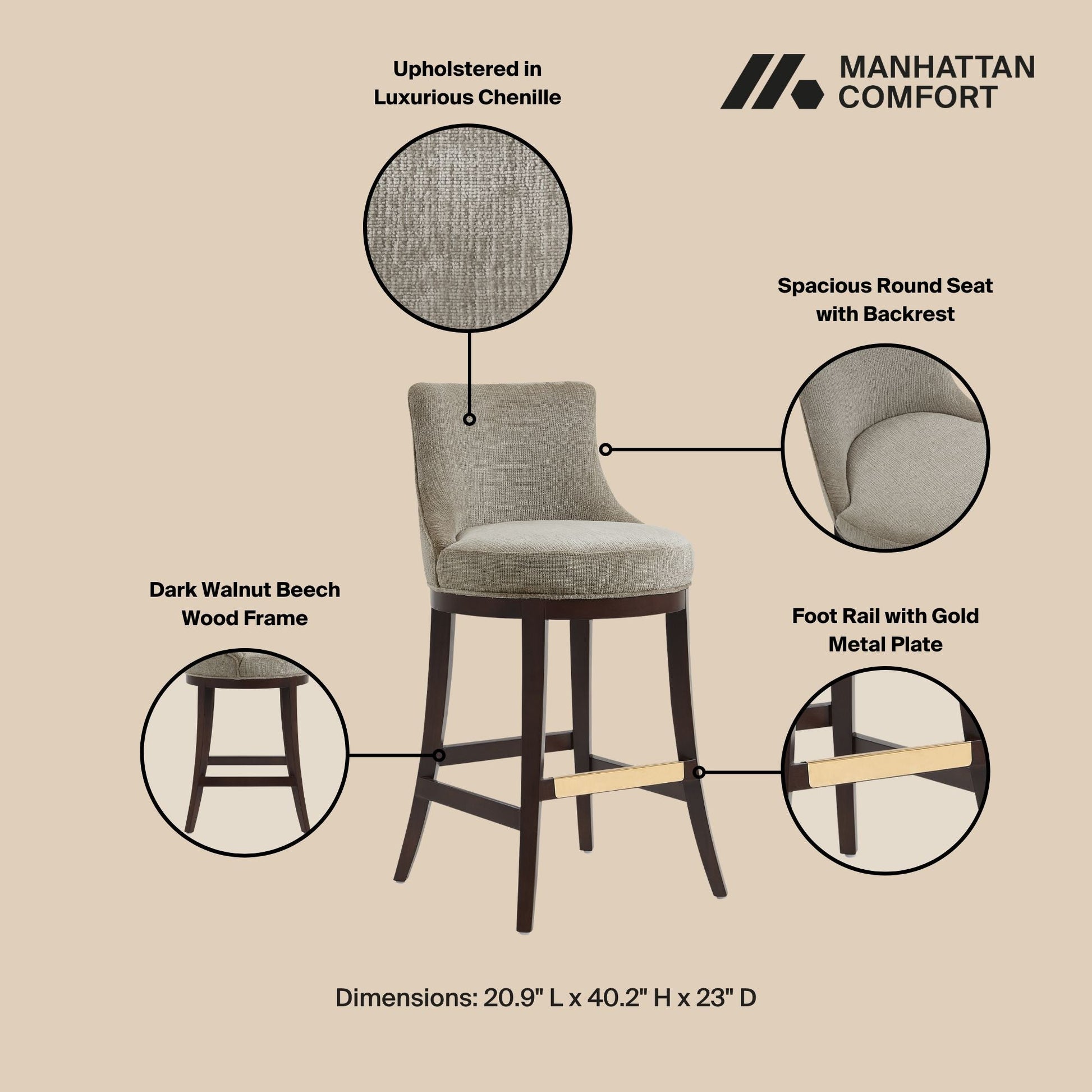 Lucia Barstool in Taupe (set of 3) - Ornate Home