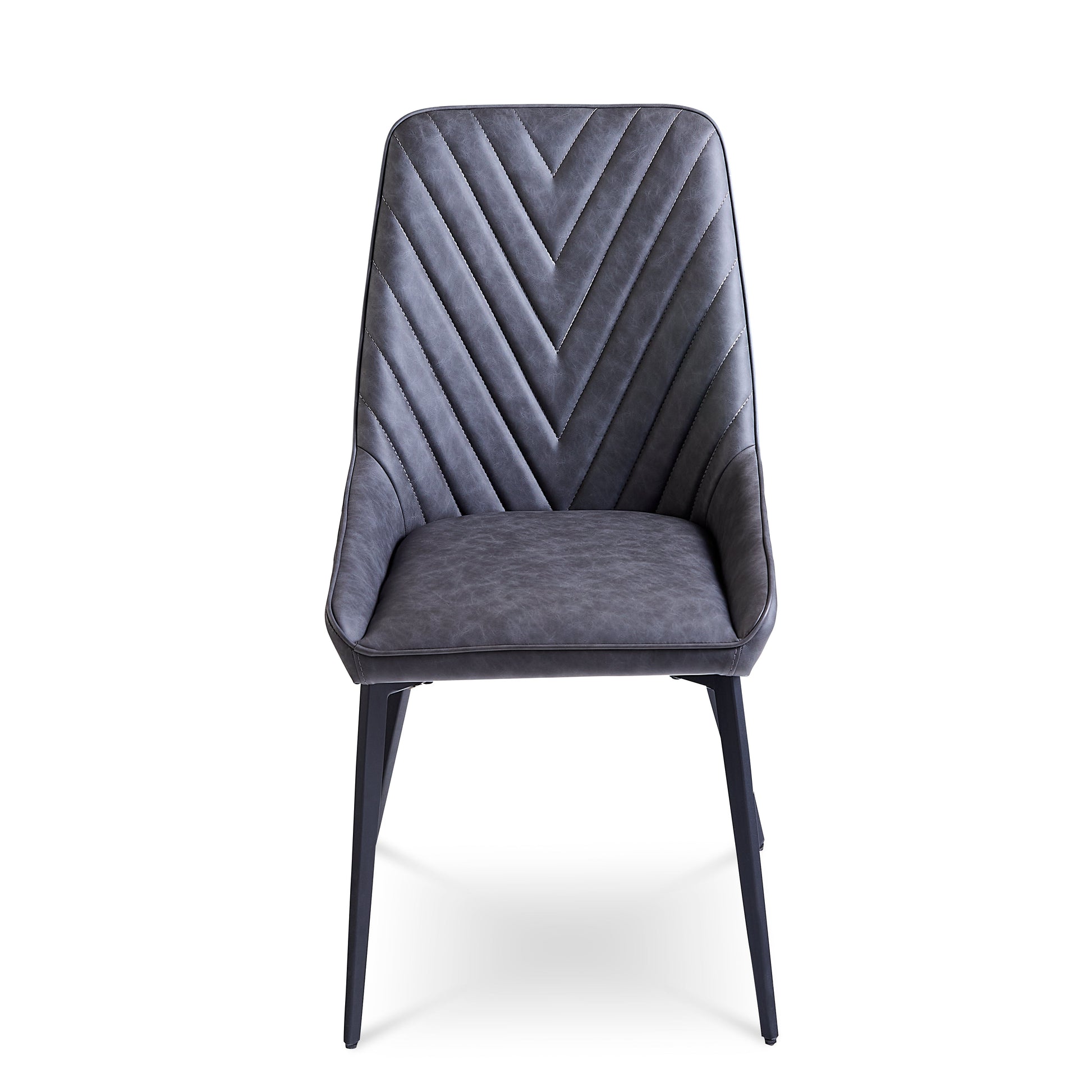 Lucia Upholstered Dining Chair in Charcoal Synthetic Leather and Black Metal (Set of 2) - Ornate Home