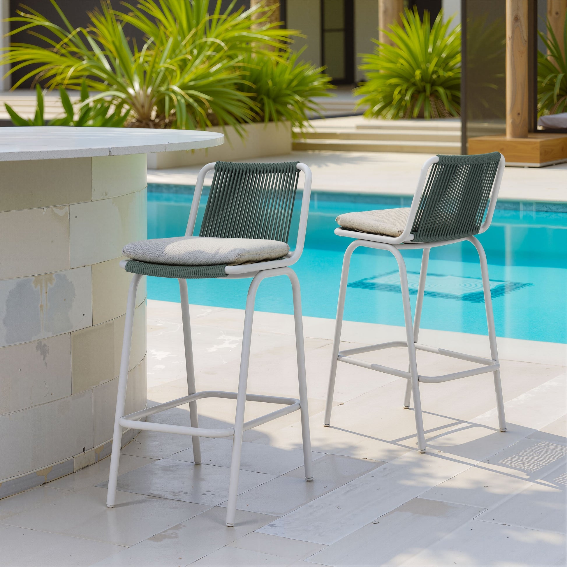 Luft White & Green Outdoor Barstool (Set of 2) - Ornate Home