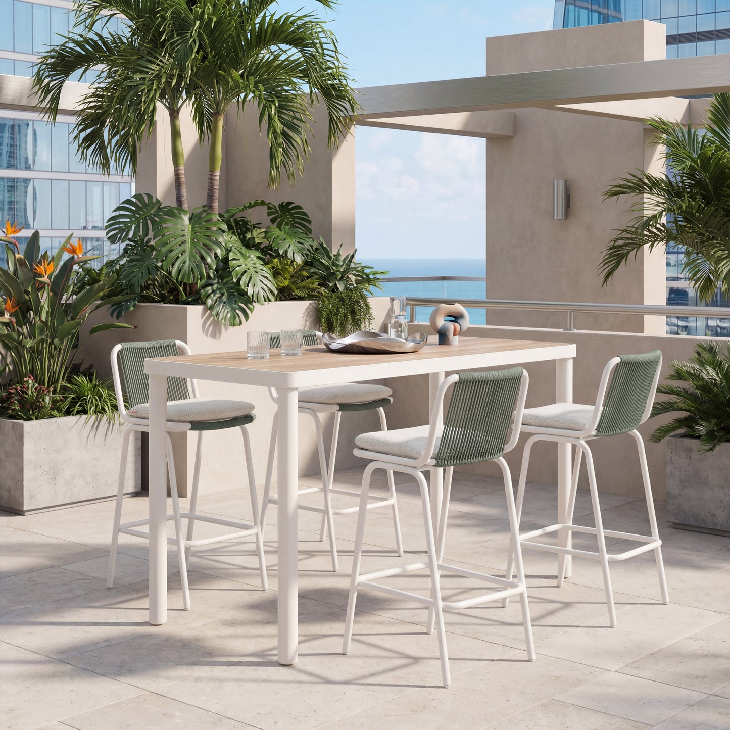 Luft White & Green Outdoor Barstool (Set of 2) - Ornate Home