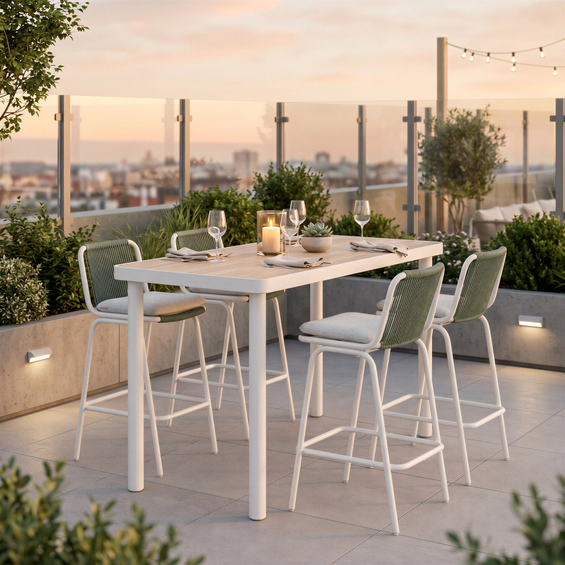 Luft White & Green Outdoor Barstool (Set of 2) - Ornate Home