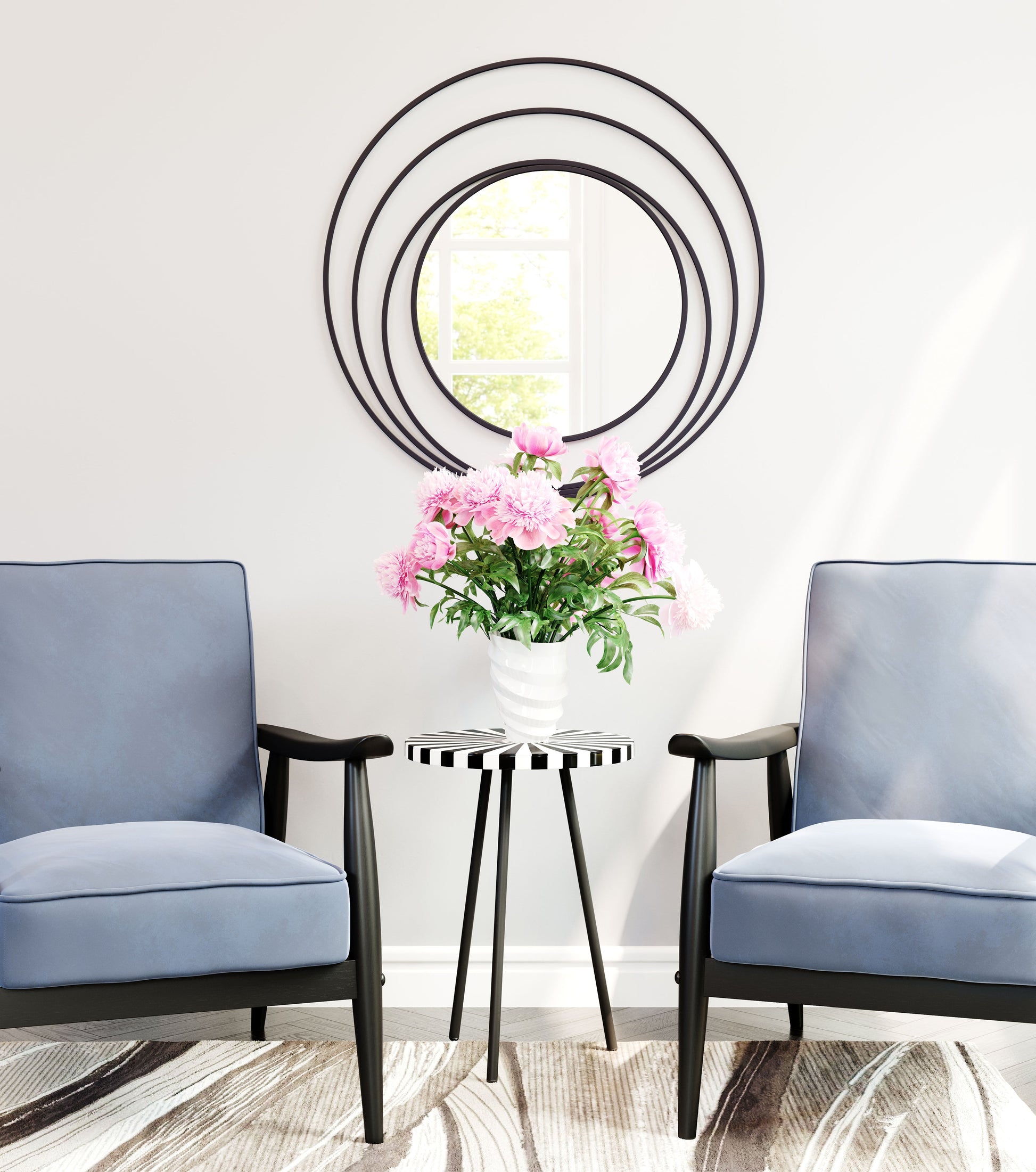 Luna Black Round Mirror - Ornate Home