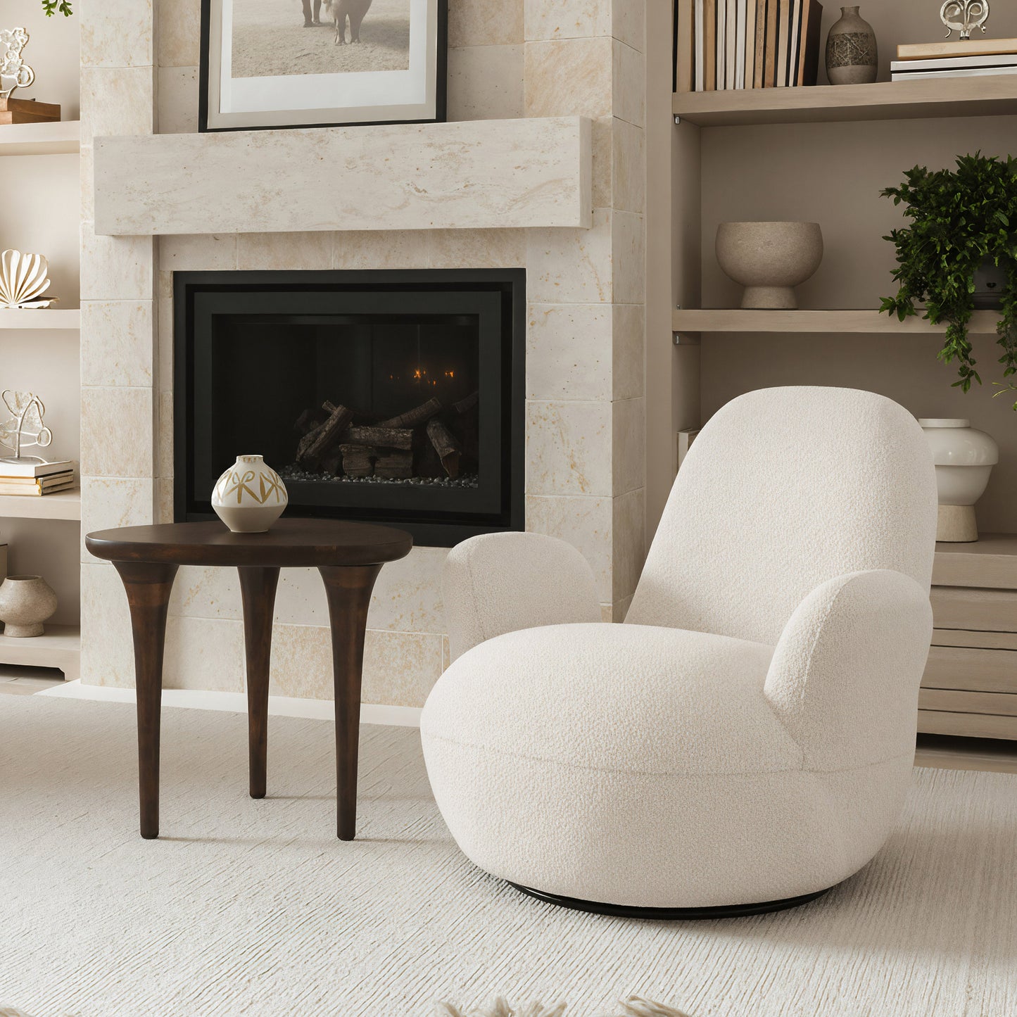 Lunet Ivory Swivel Chair - Ornate Home
