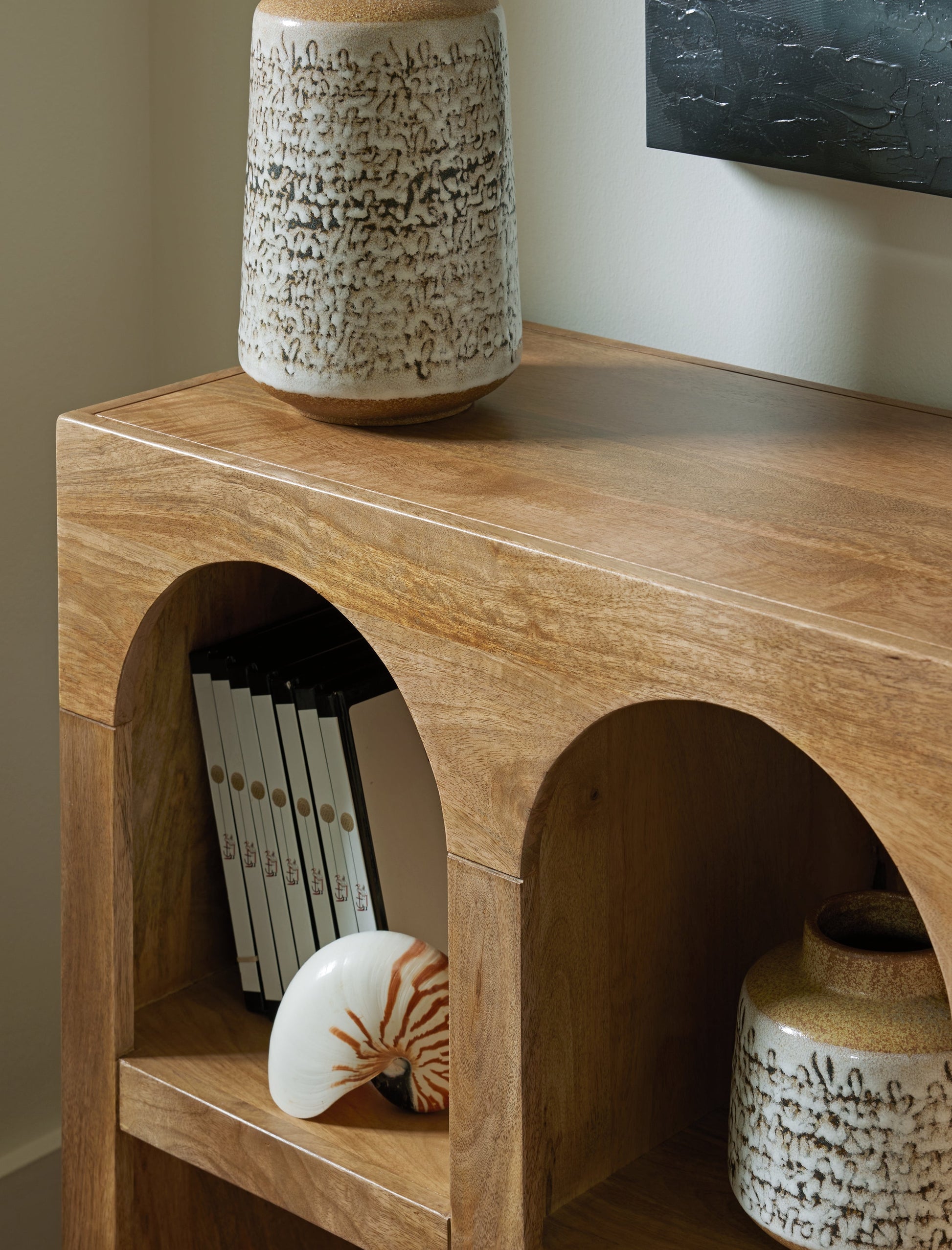 Luzmanacy Natural Brown Console Sofa Table- Viva Furn