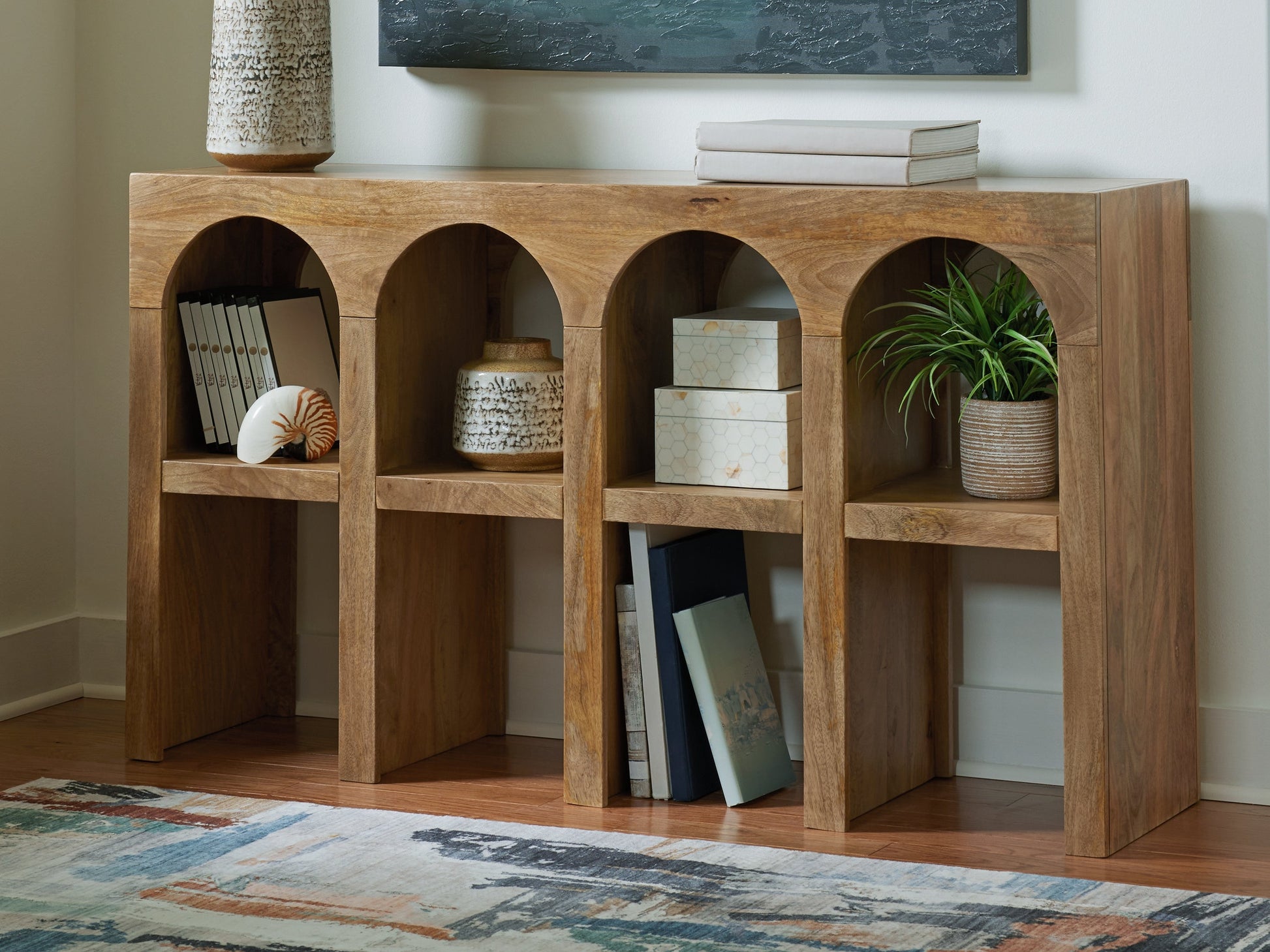 Luzmanacy Natural Brown Console Sofa Table- Viva Furn
