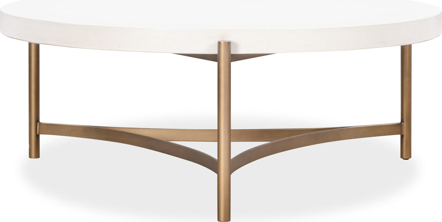 Lyon Ivory Round White Concrete and Metal Coffee Table - Ornate Home