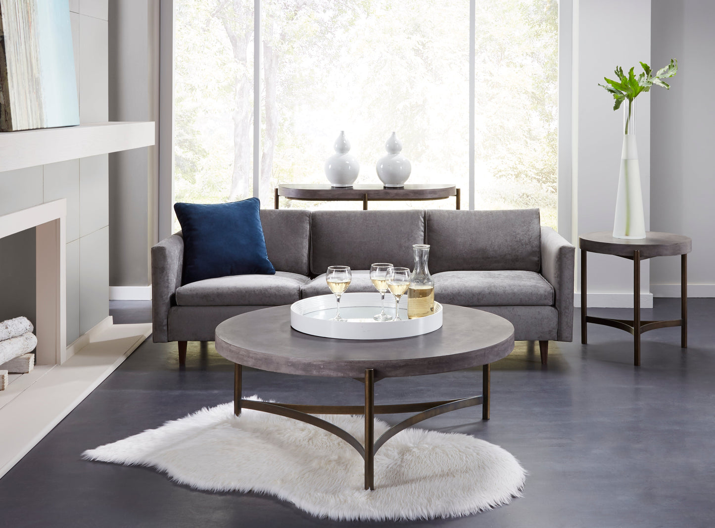 Lyon Round Natural Concrete and Metal Side Table - Ornate Home