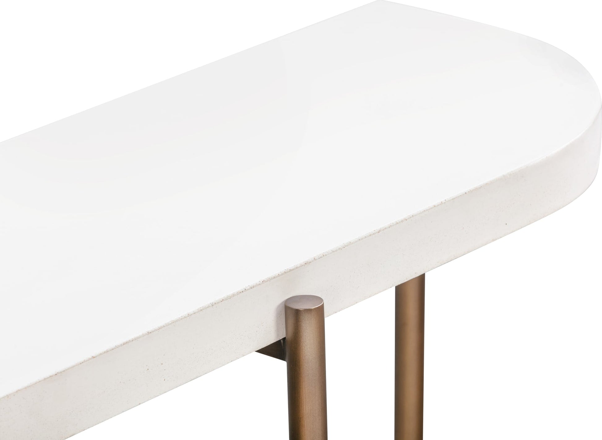 Lyon White/Brushed Bronze Semi-Circular Concrete and Metal Console Table - Ornate Home