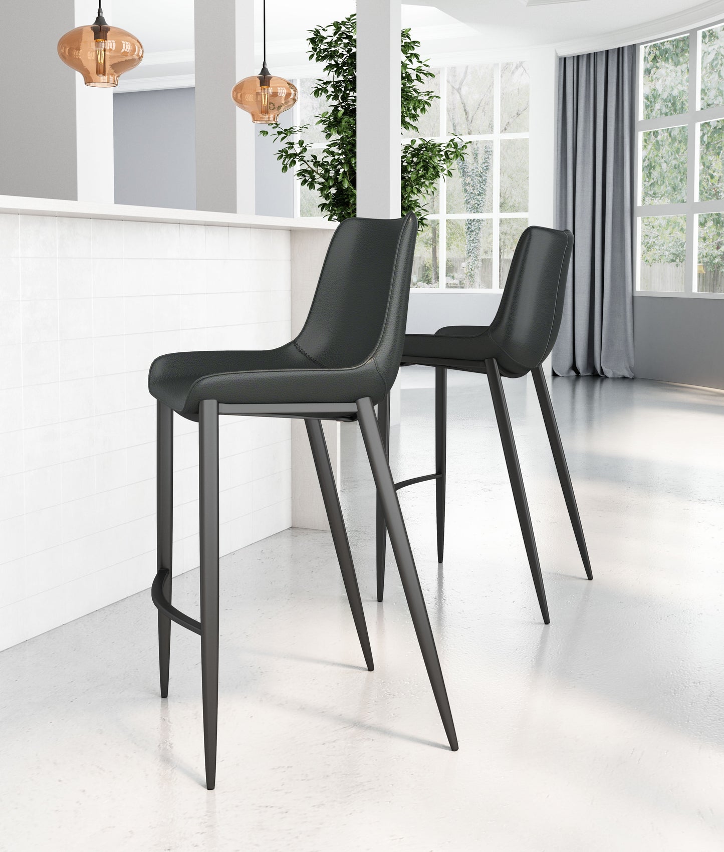 Magnus Black Barstool (Set of 2) - Ornate Home