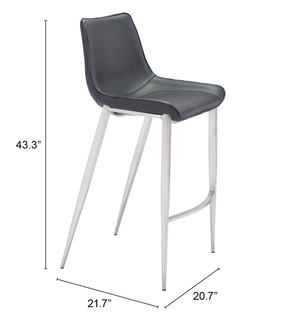Magnus Black & Silver Barstool (Set of 2) - Ornate Home