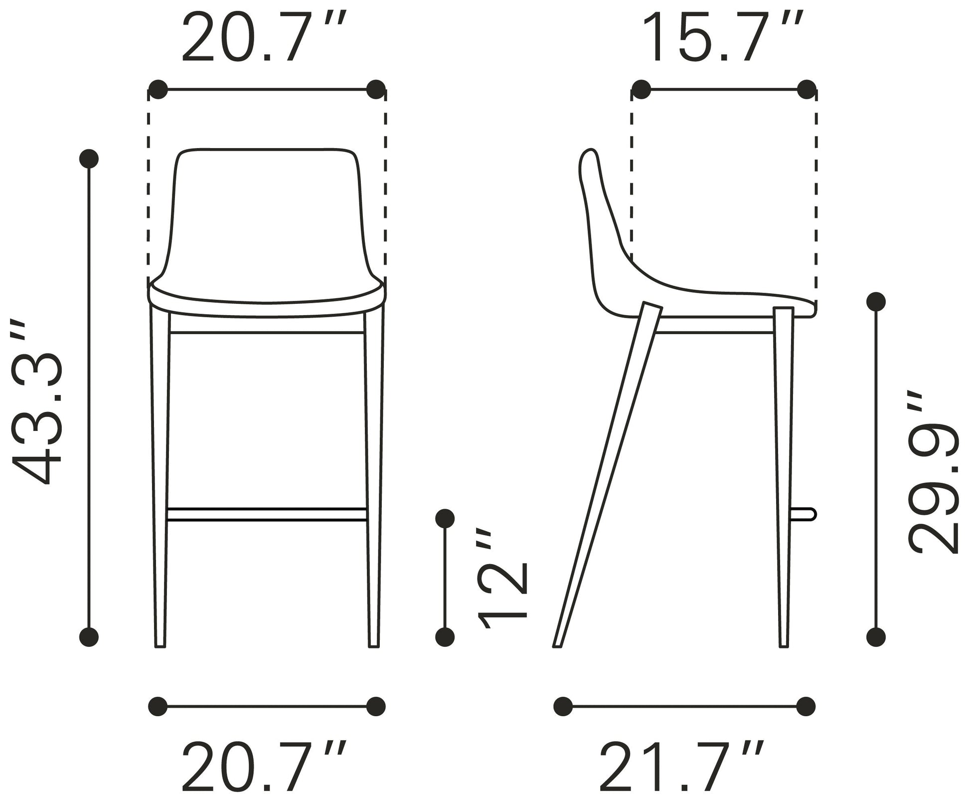 Magnus Black & Walnut Barstool (Set of 2) - Ornate Home