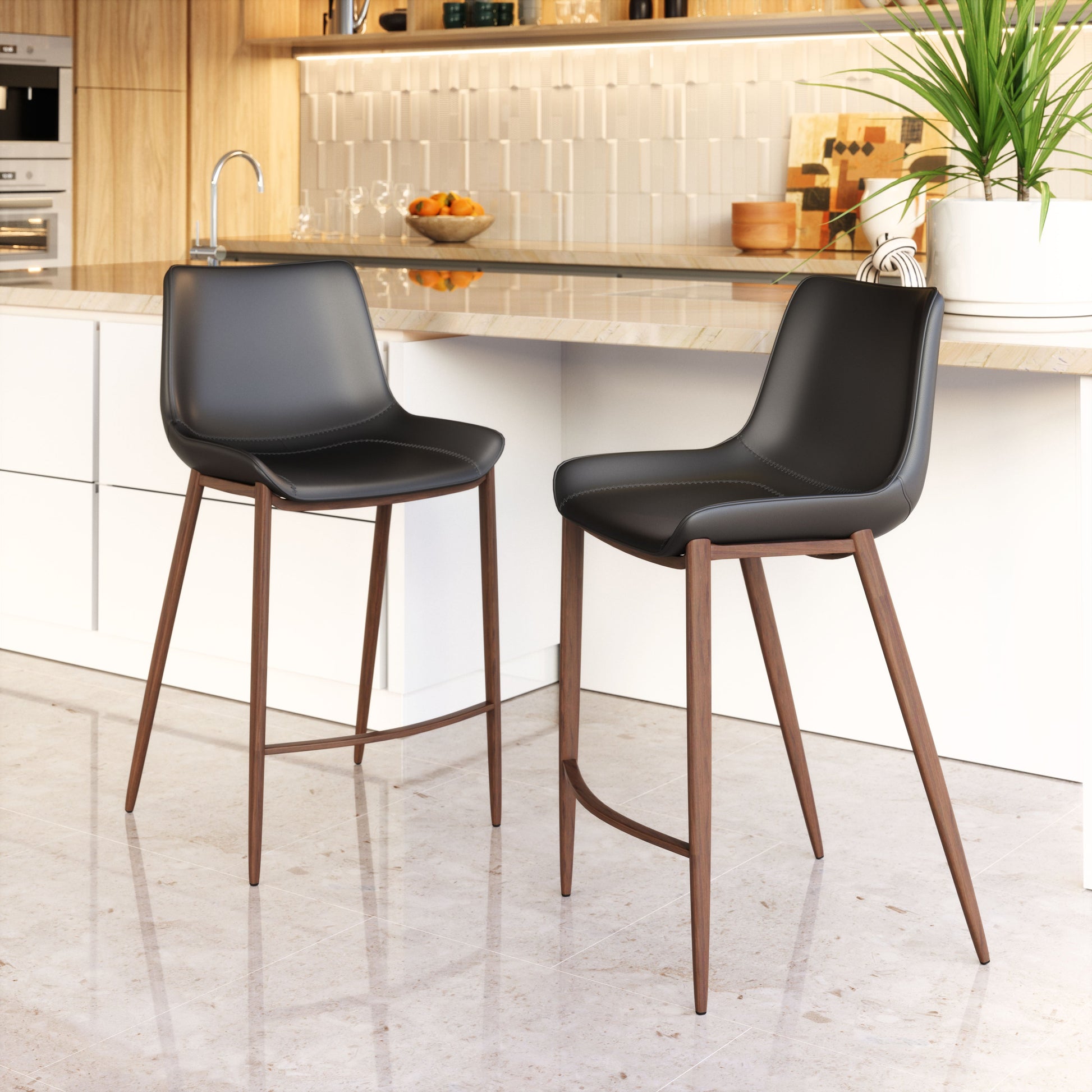 Magnus Black & Walnut Counter Stool (Set of 2) - Ornate Home