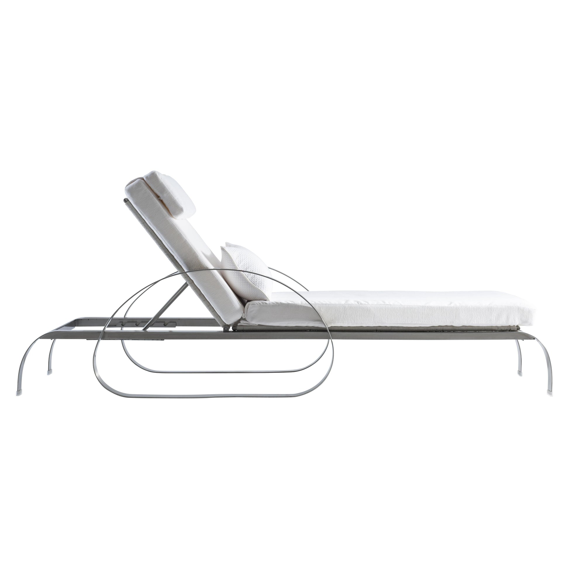 Malibu Brushed Stainless Steel/Whitecap/White/Cream Outdoor Chaise - Ornate Home
