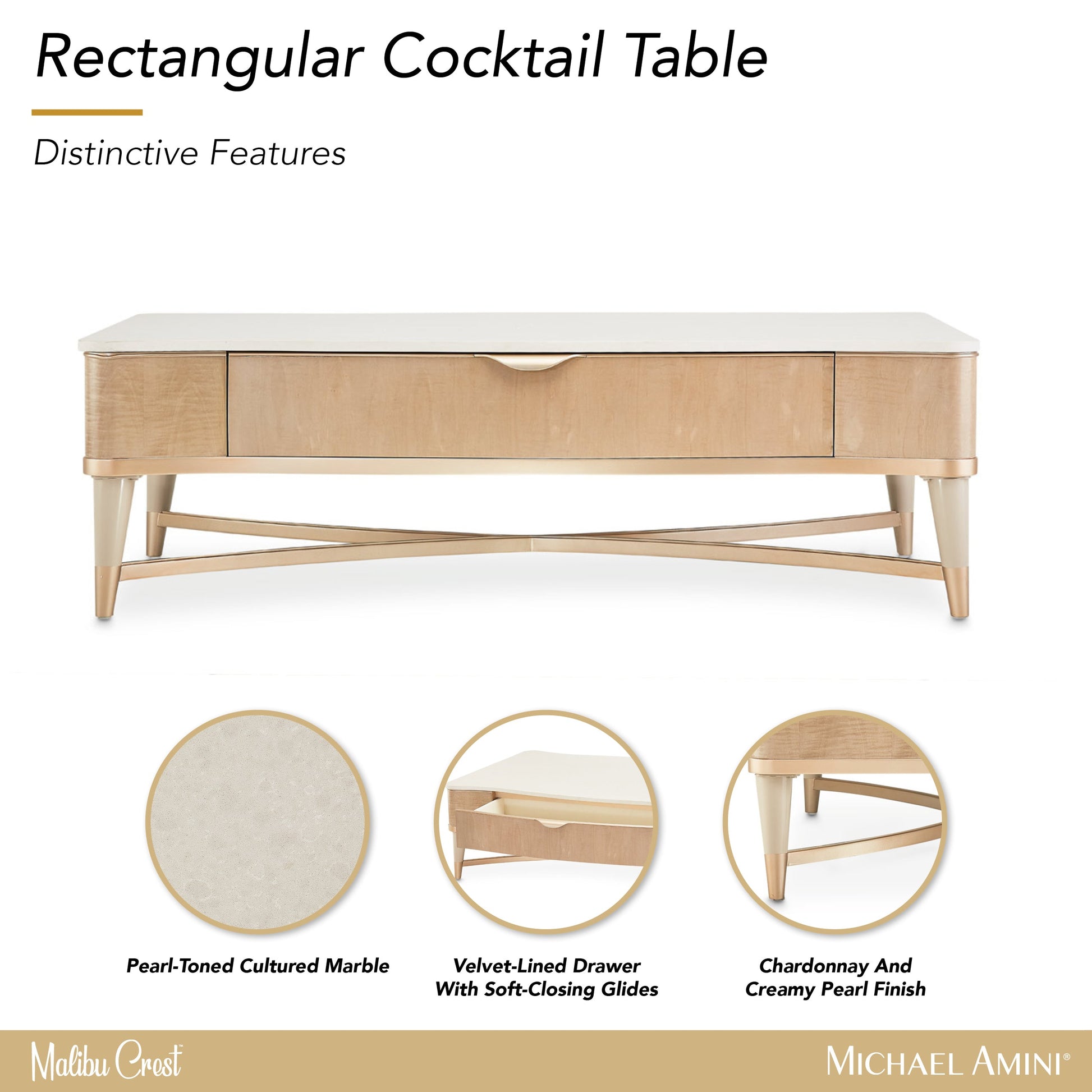 Malibu Crest Blush Rectangular Cocktail Table - Ornate Home