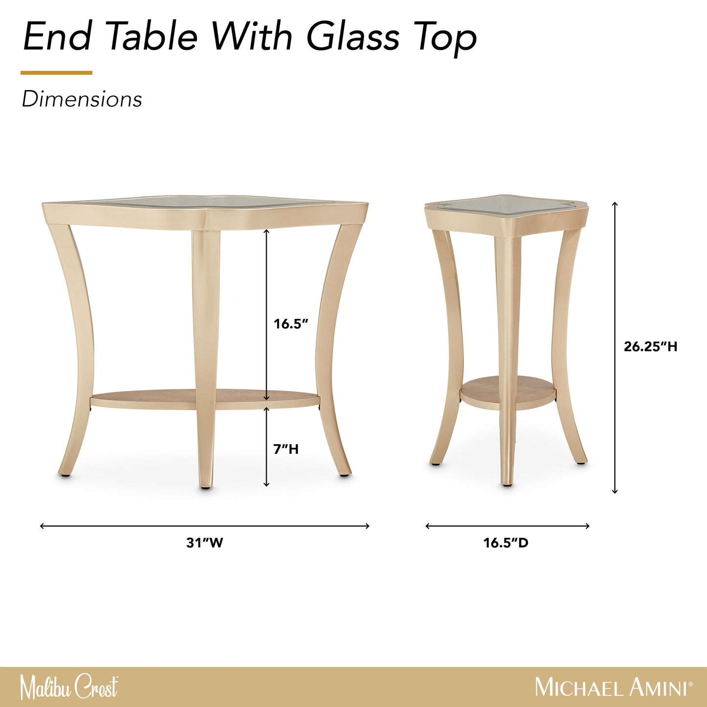 Malibu Crest Chardonnay End Table with Glass Top - Ornate Home