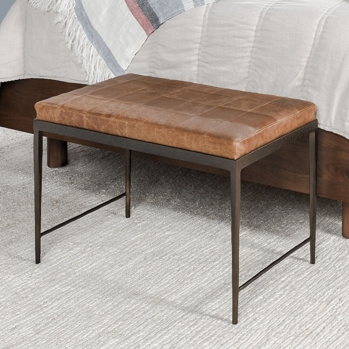 Malo Chestnut Brown Leather  Bench - Ornate Home