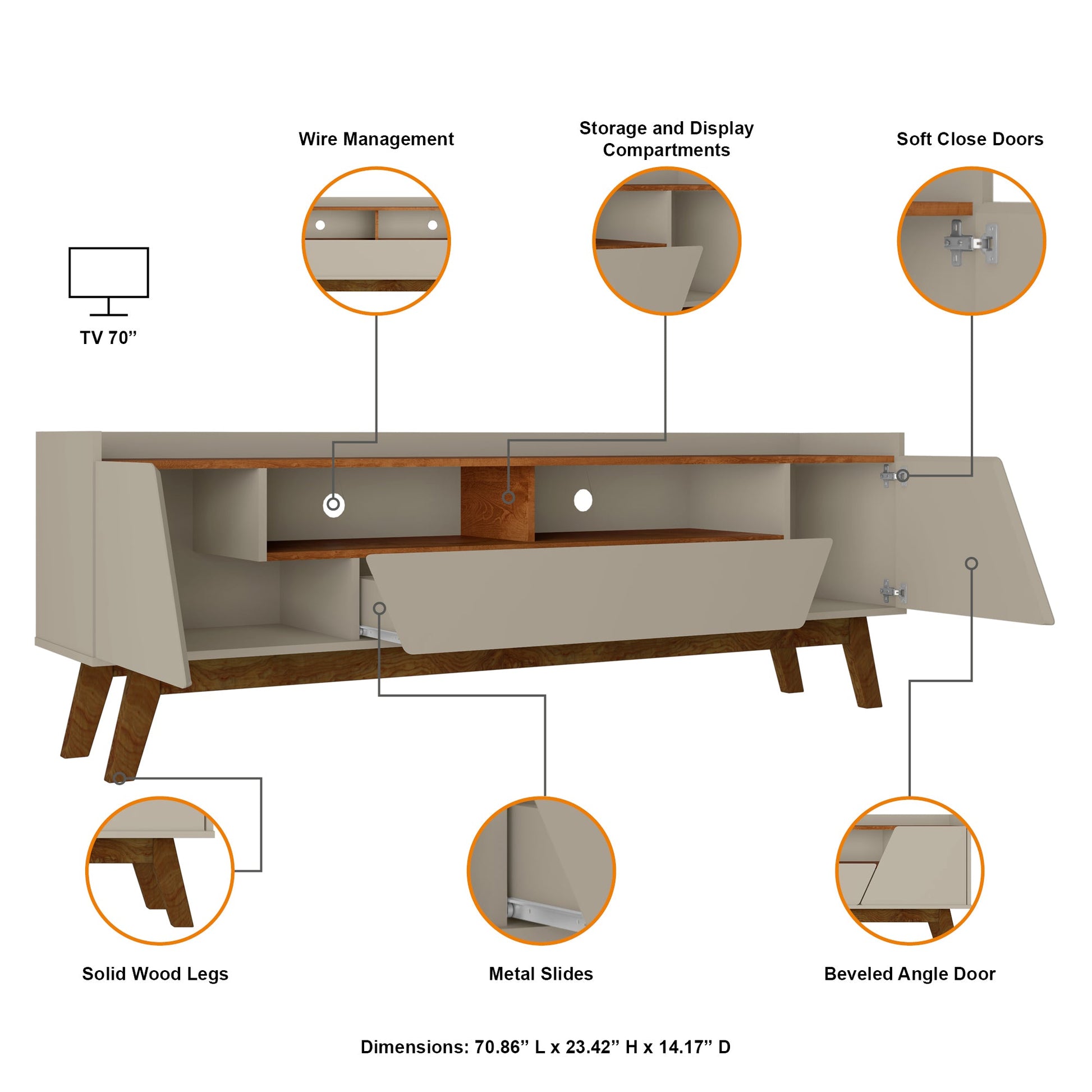 Marcus 70.86 TV Stand in Greige and Nature - Ornate Home