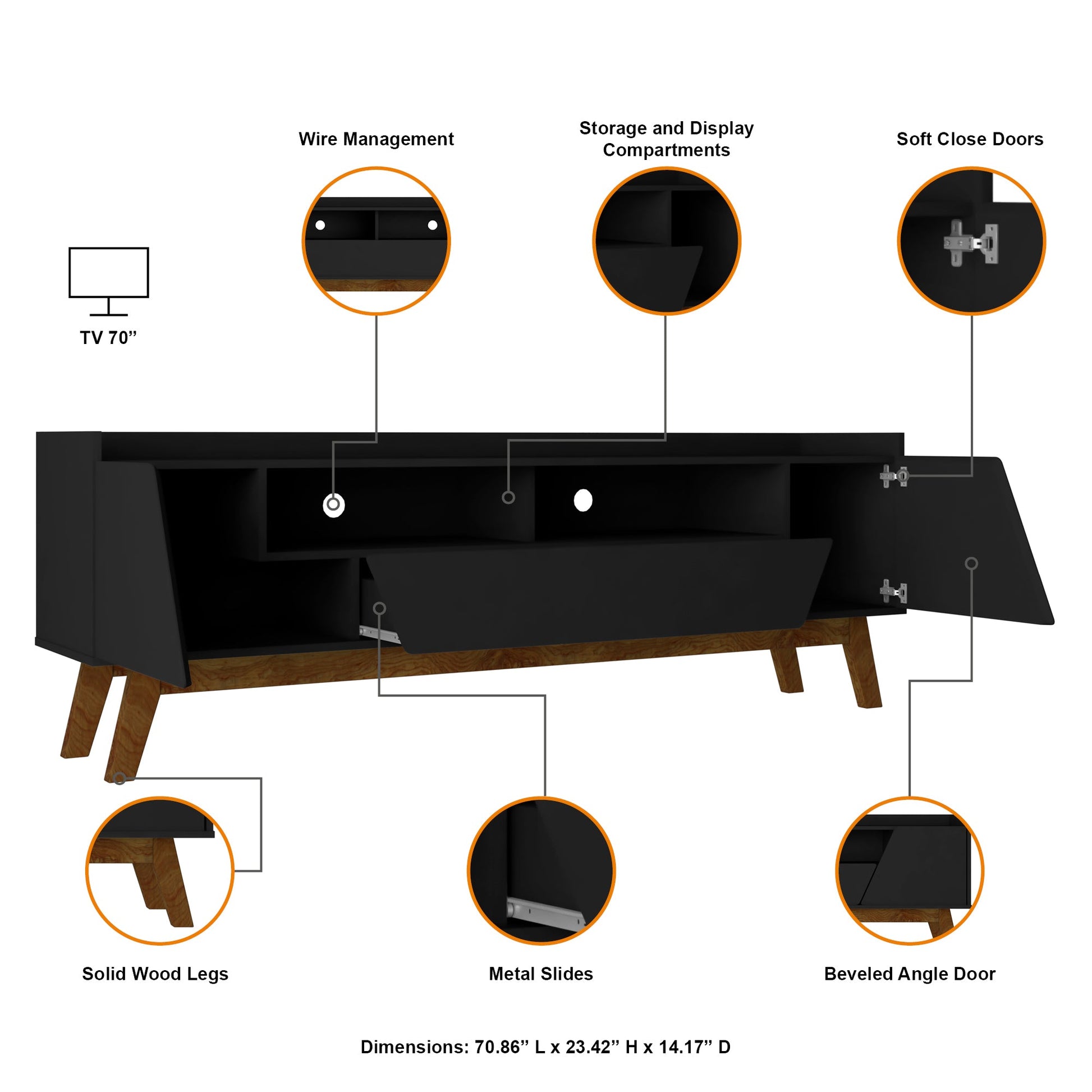 Marcus 70.86 TV Stand in Matte Black - Ornate Home