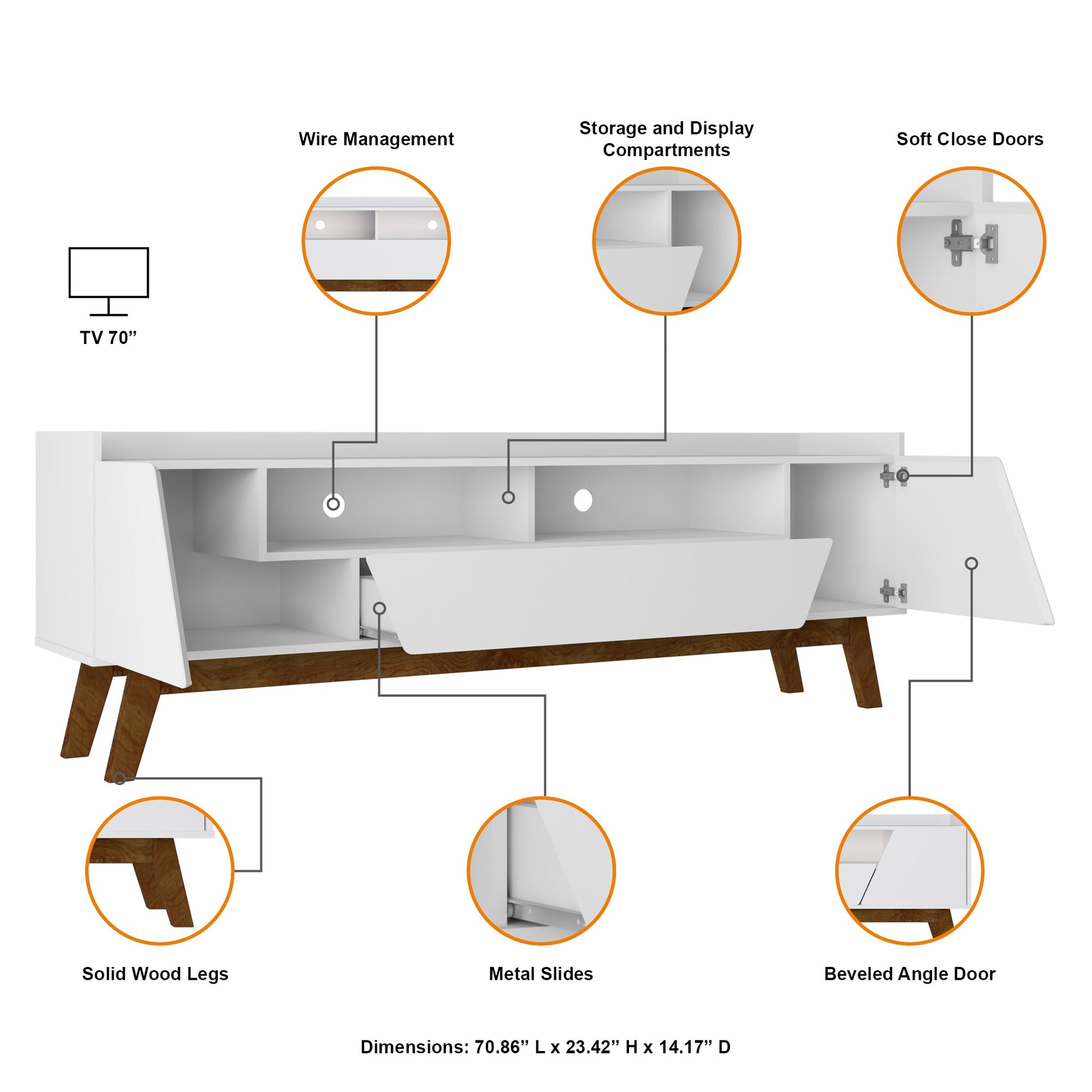 Marcus 70.86 TV Stand in White - Ornate Home