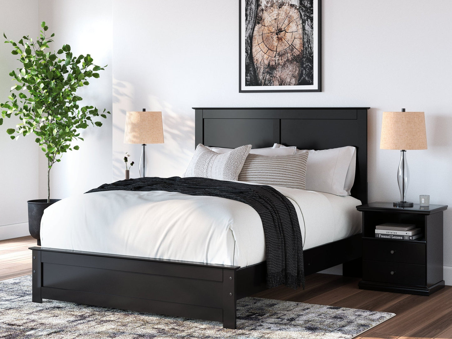 Maribel Black Queen Panel Bed- Viva Furn