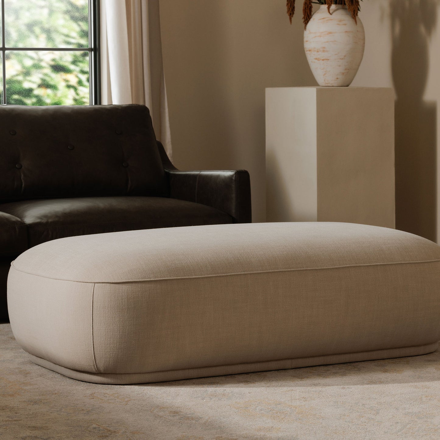 Marion Beige Rectangular Ottoman - Ornate Home