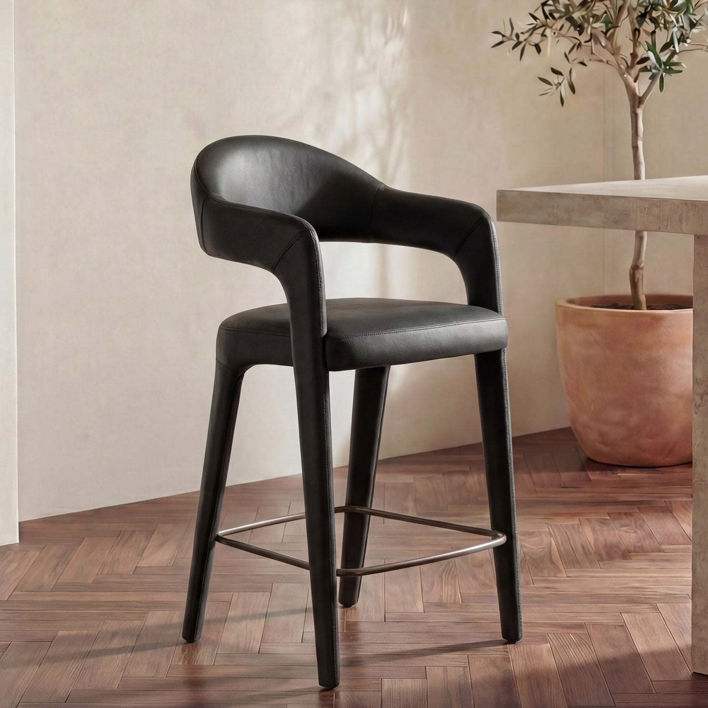 Martens Black Leather Counter Stool - Ornate Home