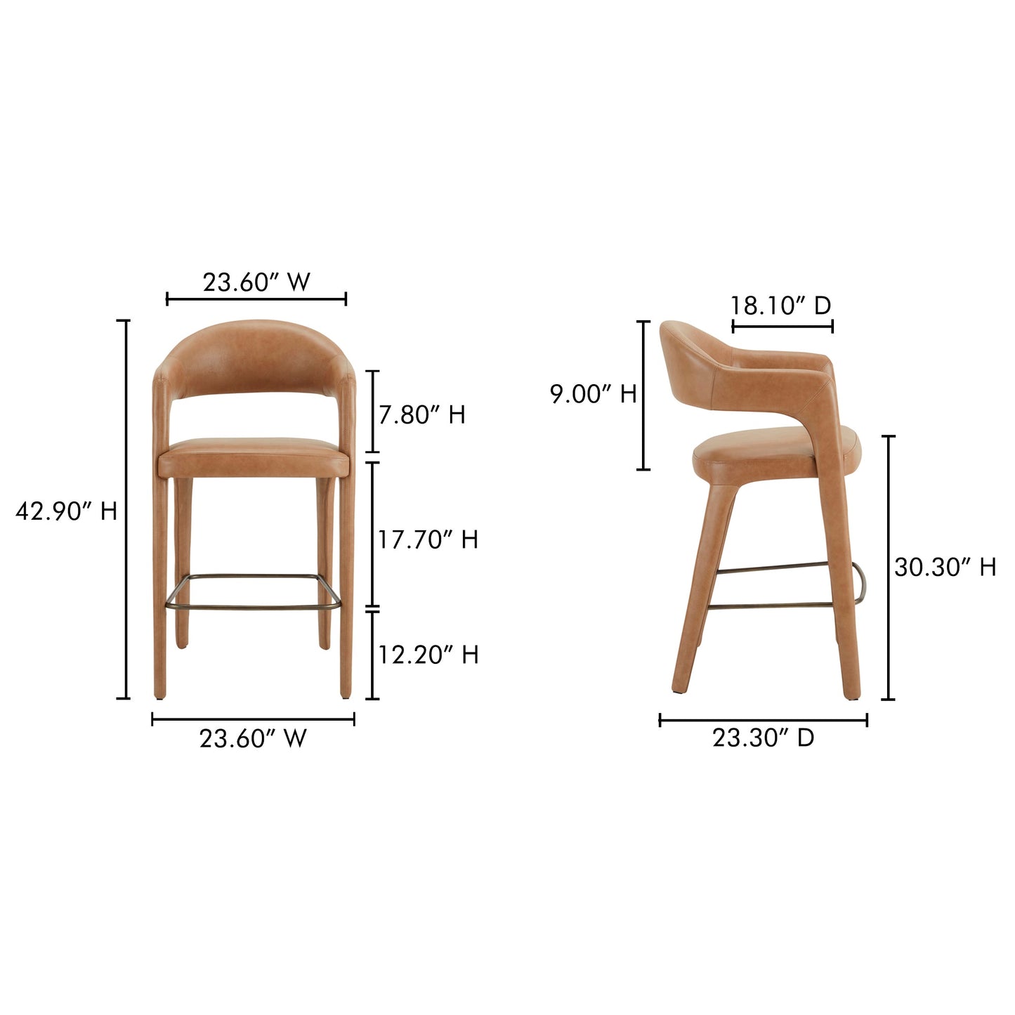 Martens Brown Leather Bar Stool - Ornate Home