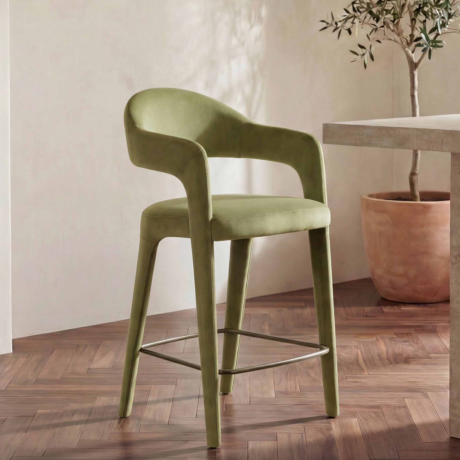 Martens Green Counter Stool Velvet - Ornate Home
