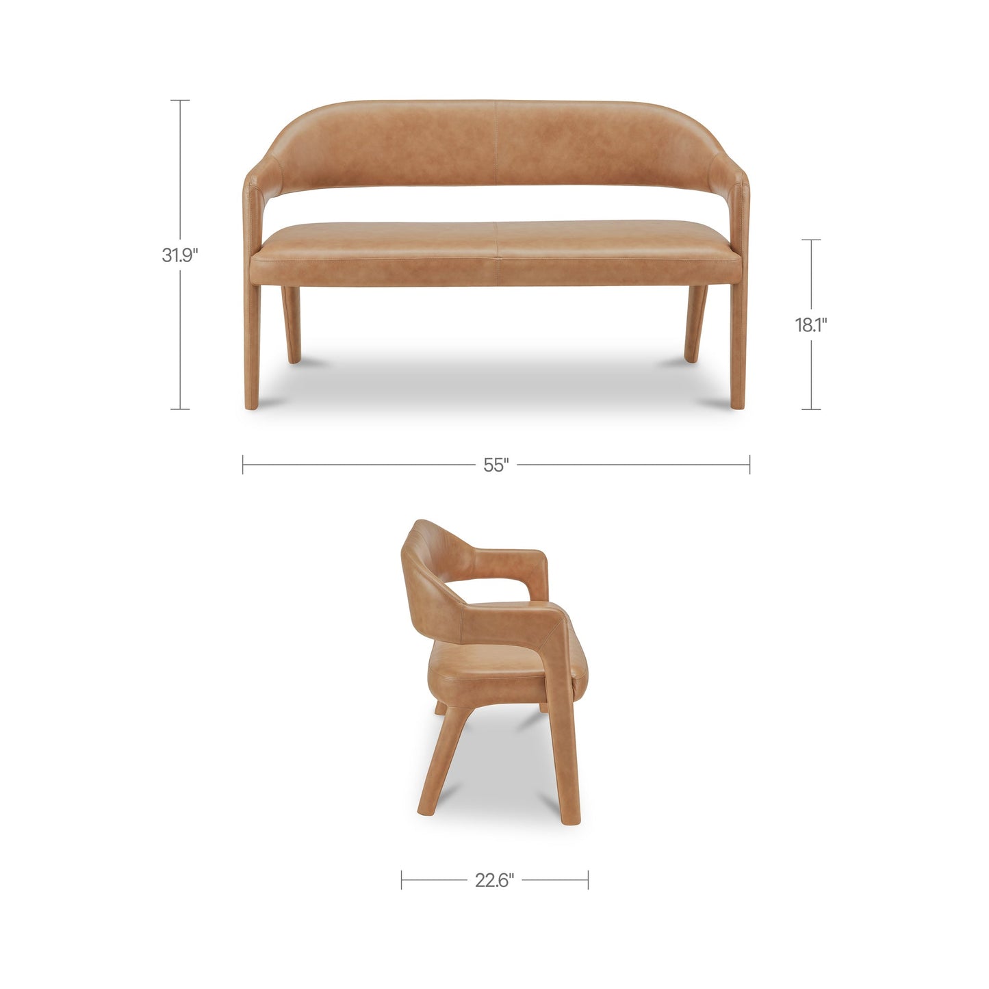 Martens Tan Leather Dining Bench - Ornate Home