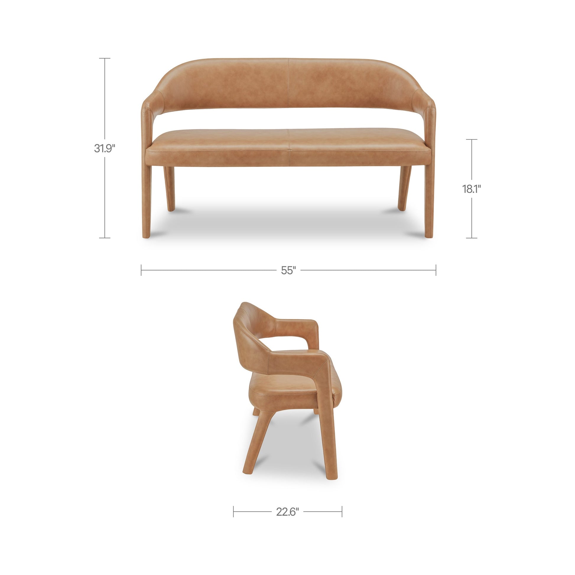Martens Tan Leather Dining Bench - Ornate Home